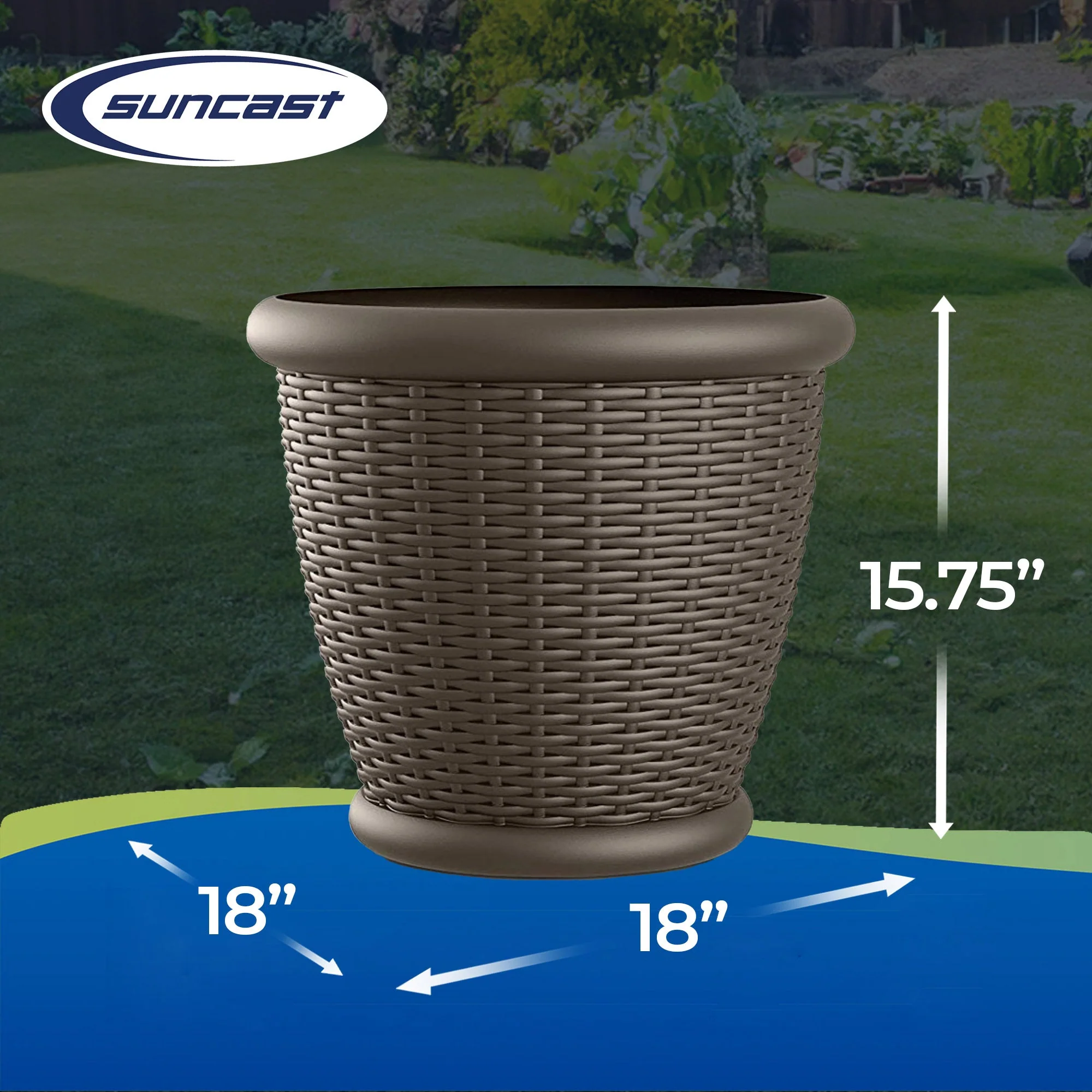 Suncast Willow 18" Diameter Decorative Wicker Patio Planter Pot, Java (4 Pack) - Image 3