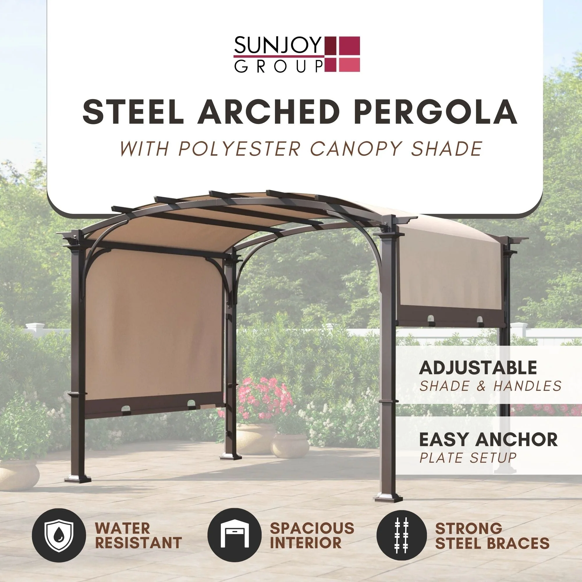 Sunjoy 9 x 11 Foot Arched Pergola Cover Outdoor Backyard Roof Shaded Canopy Tent - Image 7