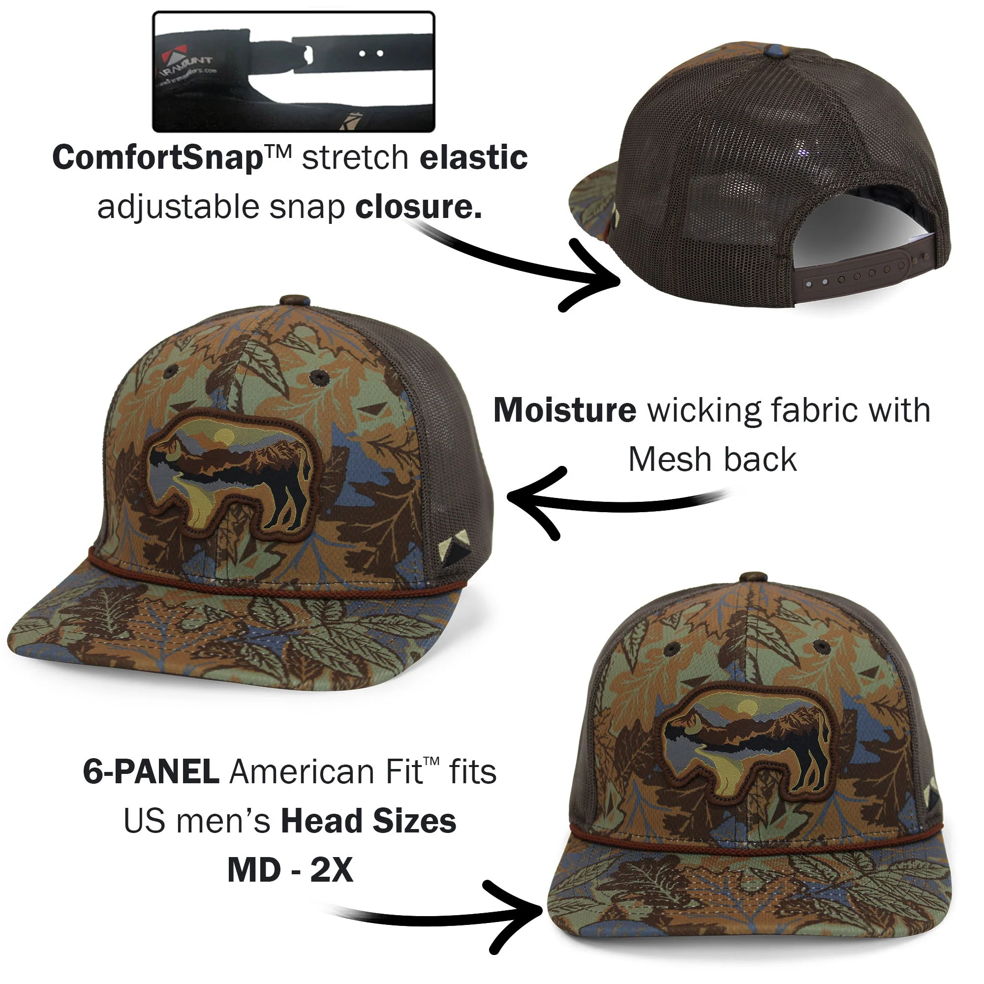 Sunset Bison Buffalo Meshback Rope Cap - Image 4