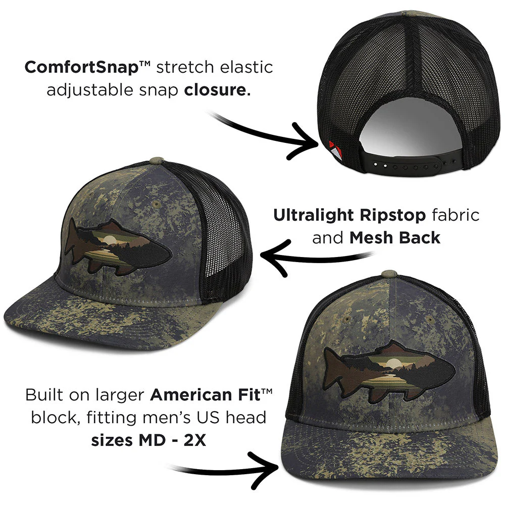 Sunset Trout Fly Fishing Mesh Back Hat Fish Mountain Silhouette - Image 4