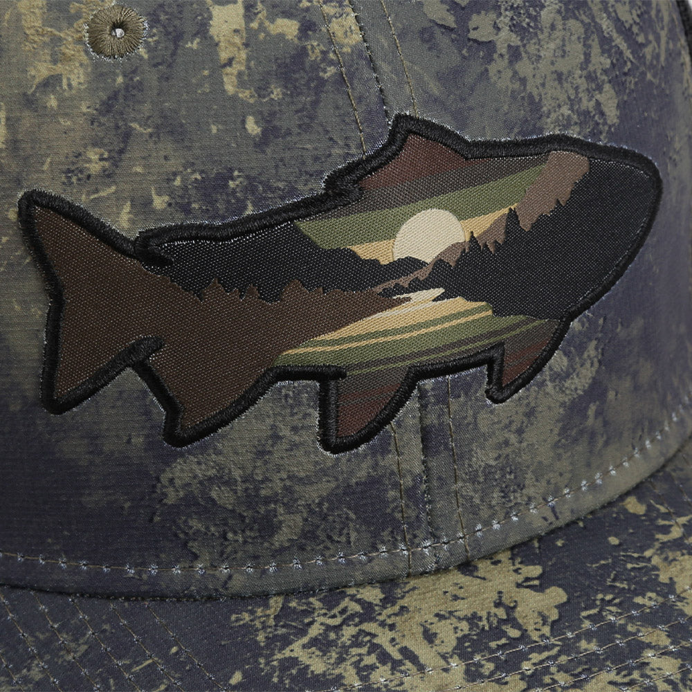 Sunset Trout Fly Fishing Mesh Back Hat Fish Mountain Silhouette - Image 5