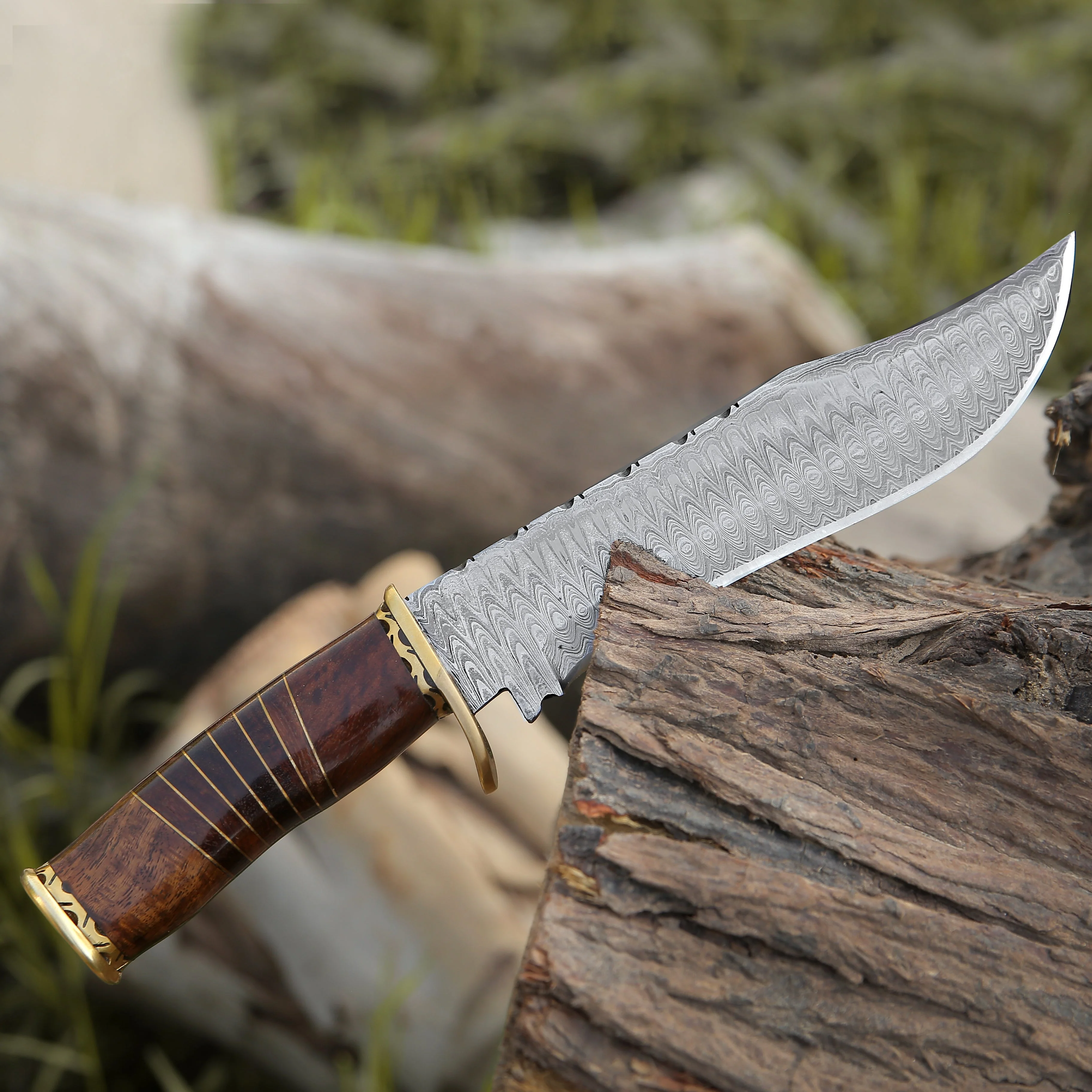 Surge Damascus Bowie Knife with Rosewood Mosaic Handle - Image 5