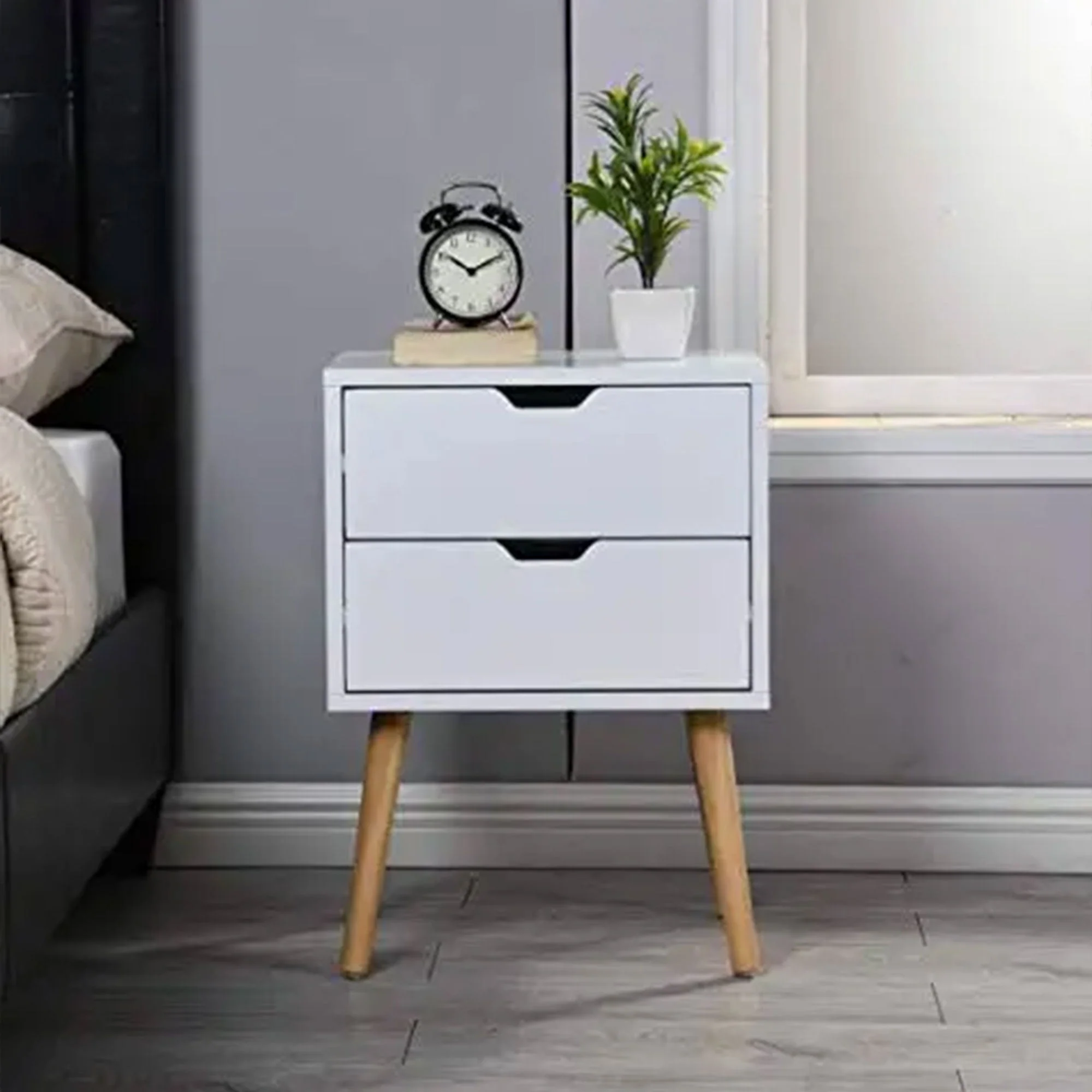 Sweetgo Modern Wooden Nightstand End Side Table with 2 Storage Drawers, White - Image 4