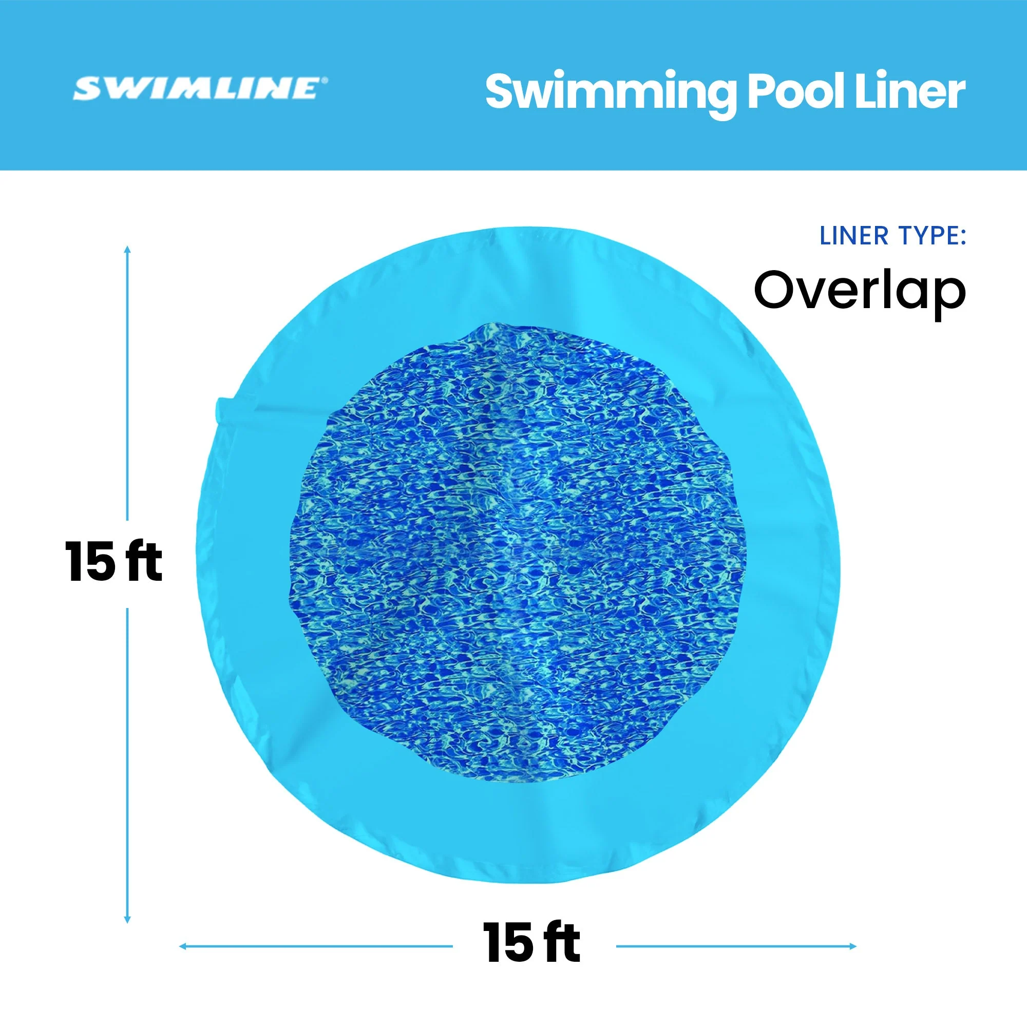Swimline 15 Foot Swirl Blue Round Above Ground Swimming Pool Wall Overlap Liner - Image 3