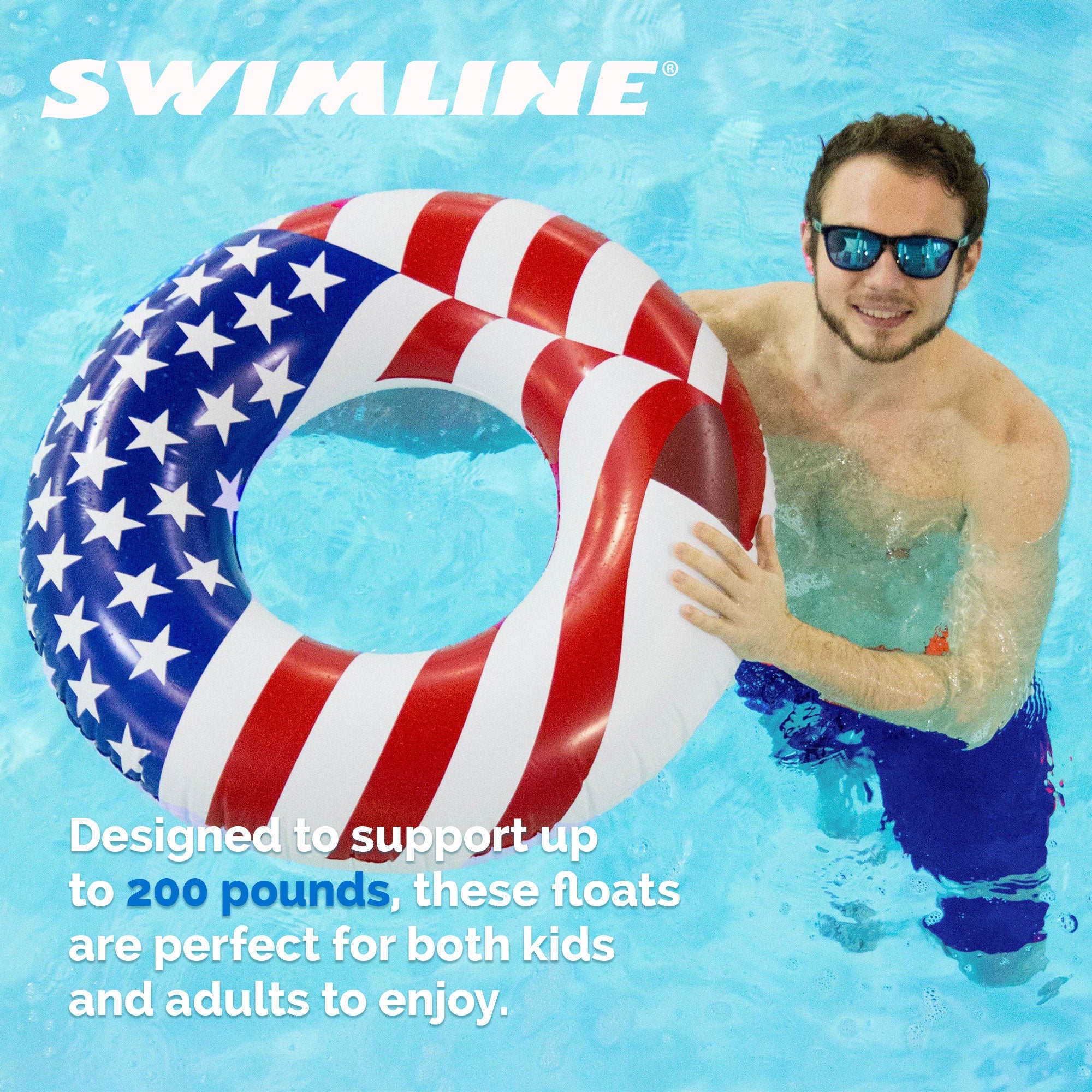 Swimline 36" Round Inflatable Patriotic American Flag Swimming Pool Tube Float - Image 6