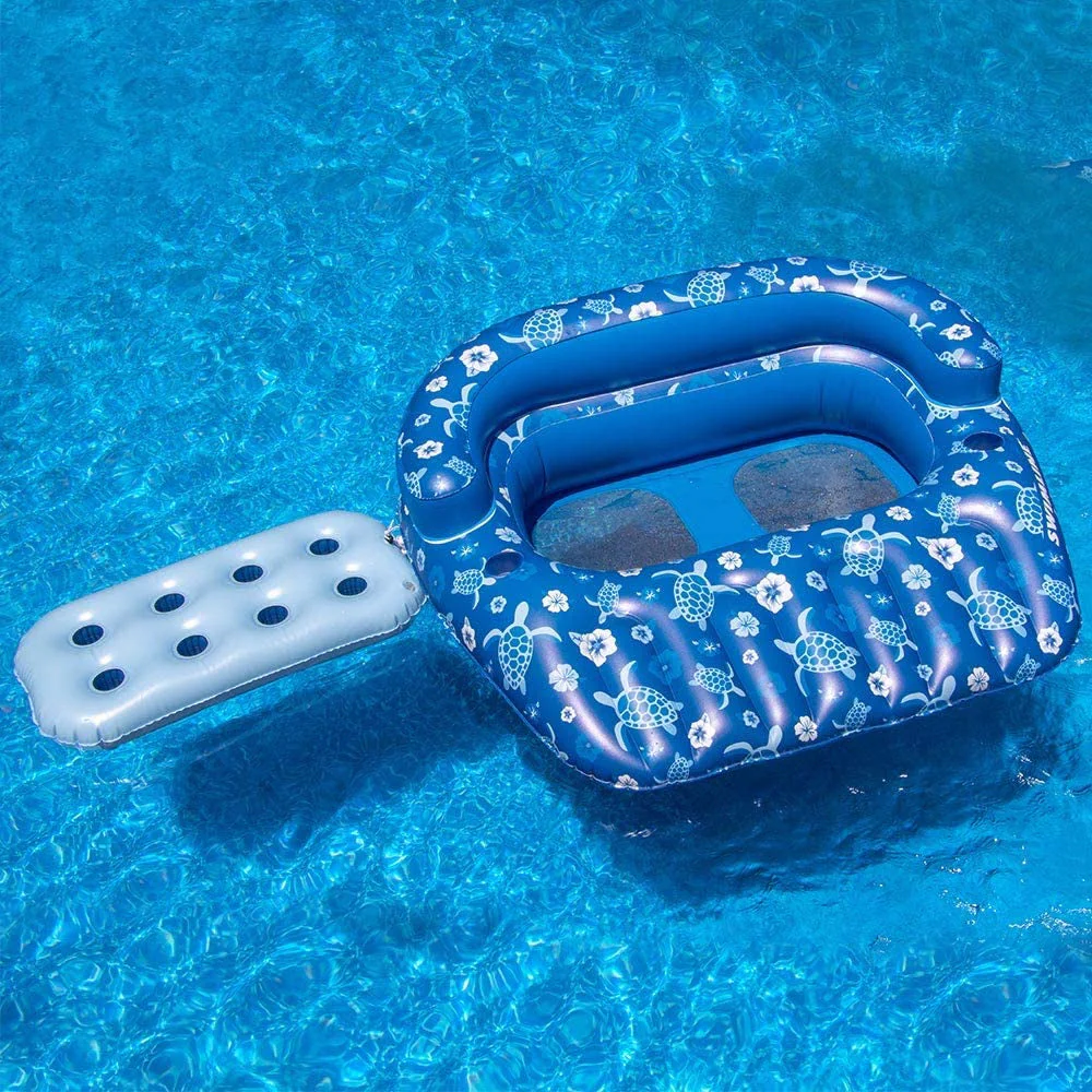 Swimline 90482 Inflatable 2 Person Float with Mesh Seat and Tropical Print, Blue - Image 2