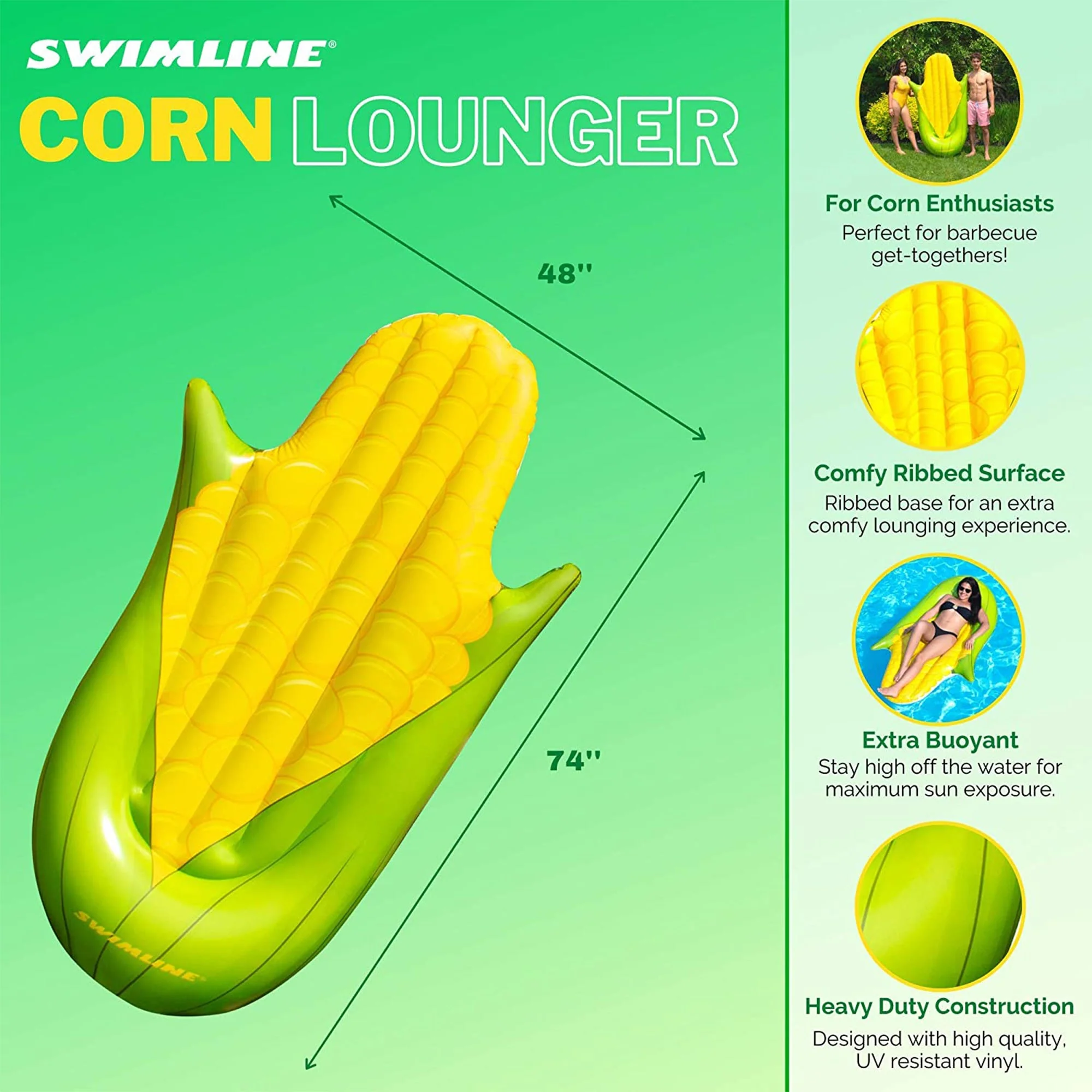Swimline 90680M Giant 74" Inflatable Corn on the Cob Swimming Pool Float Lounger - Image 2