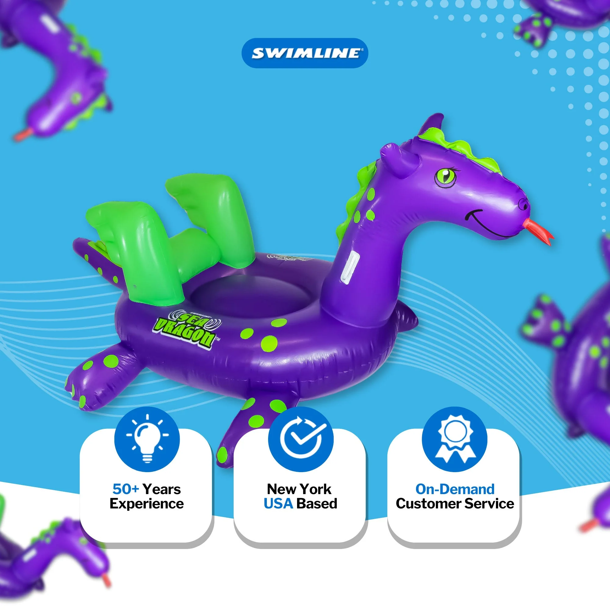 Swimline Giant 115" Inflatable Sea Dragon Ride-On Pool Float Lake Raft, Purple - Image 7