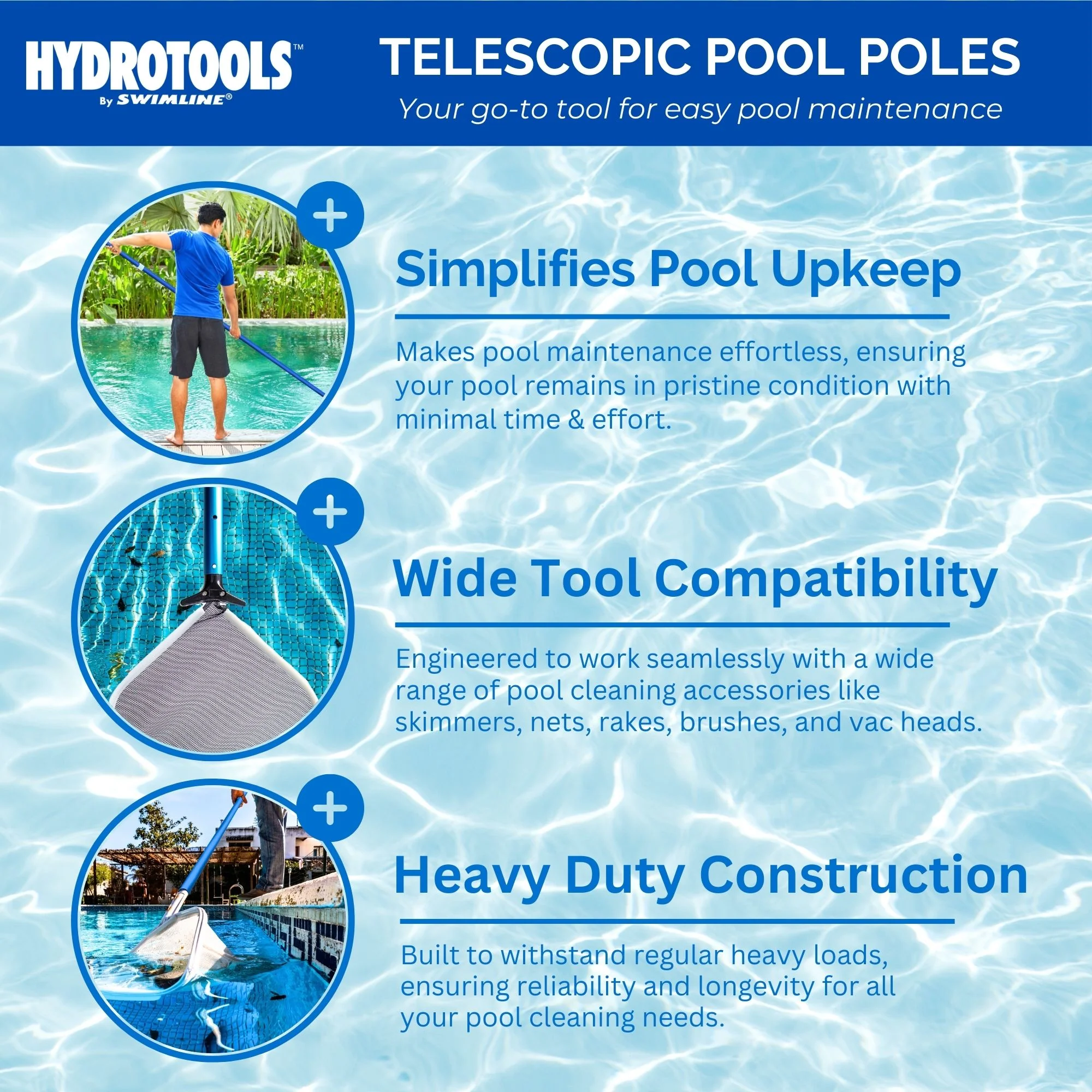 Swimline HydroTools 8356M Adjustable Extending 3 Piece Telescopic Pole for Pool - Image 2