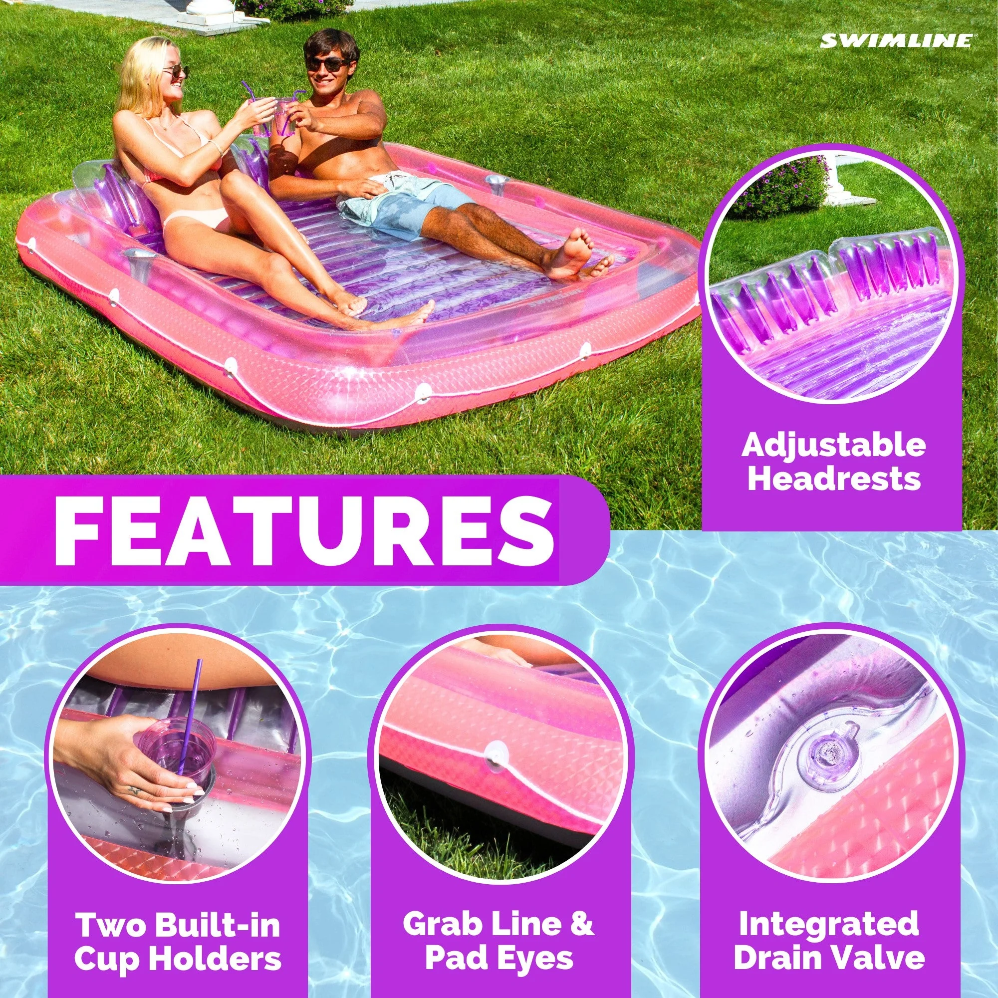 Swimline Original XL Suntan Tub Outdoor Water Lounge Float, Pink/Purple (3 Pack) - Image 4