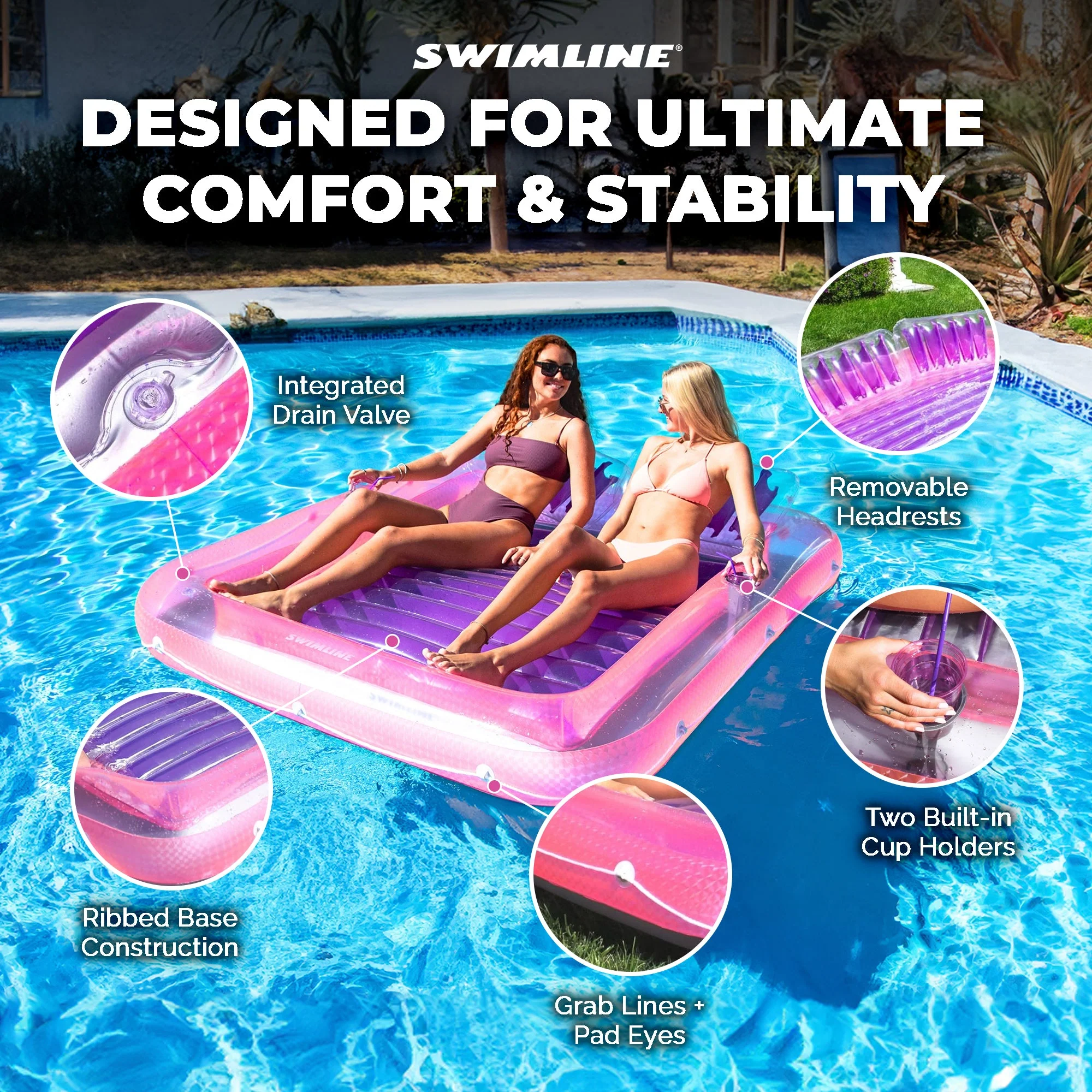 Swimline Original XL Suntan Tub Relaxing Outdoor Water Lounge Float, Pink/Purple - Image 5