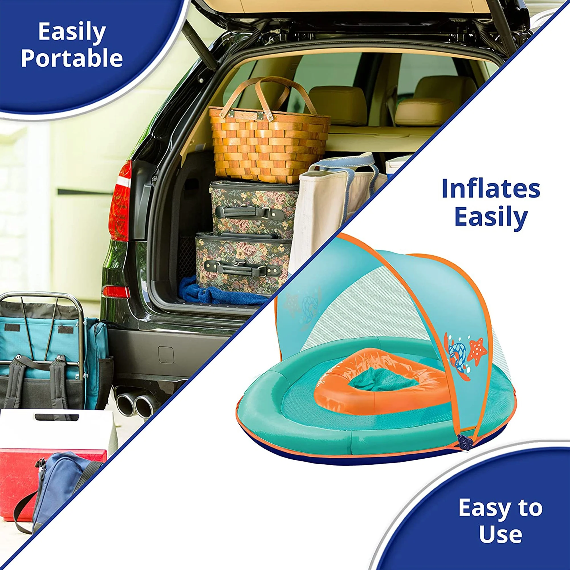 SwimSchool Baby Boat Float w/ Safety Seat & Sun Shade Canopy, Orange, 3 Pack - Image 7