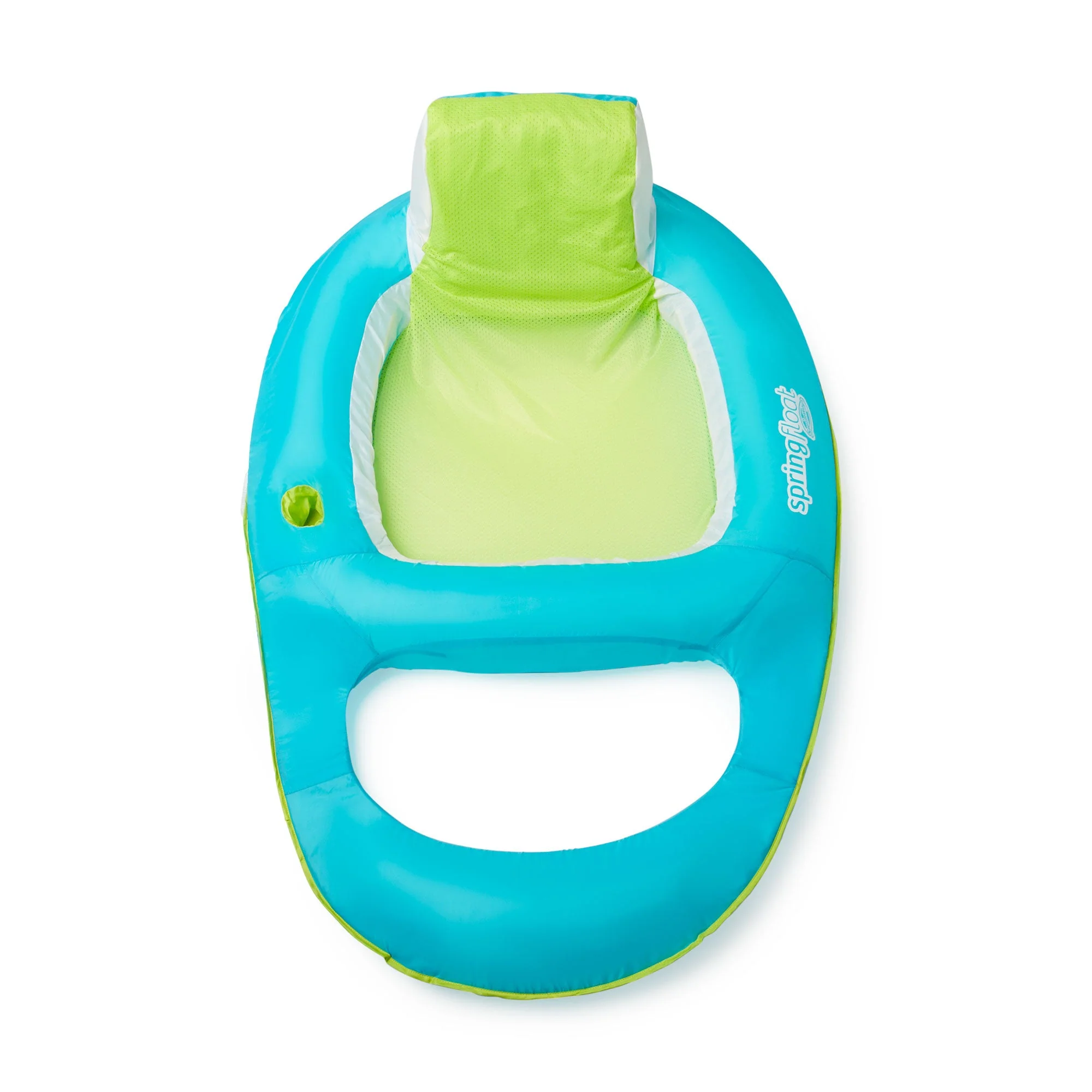 SwimWays Spring Float Inflatable Recliner Pool Lounger w/Cup Holder, Aqua & Lime - Image 4
