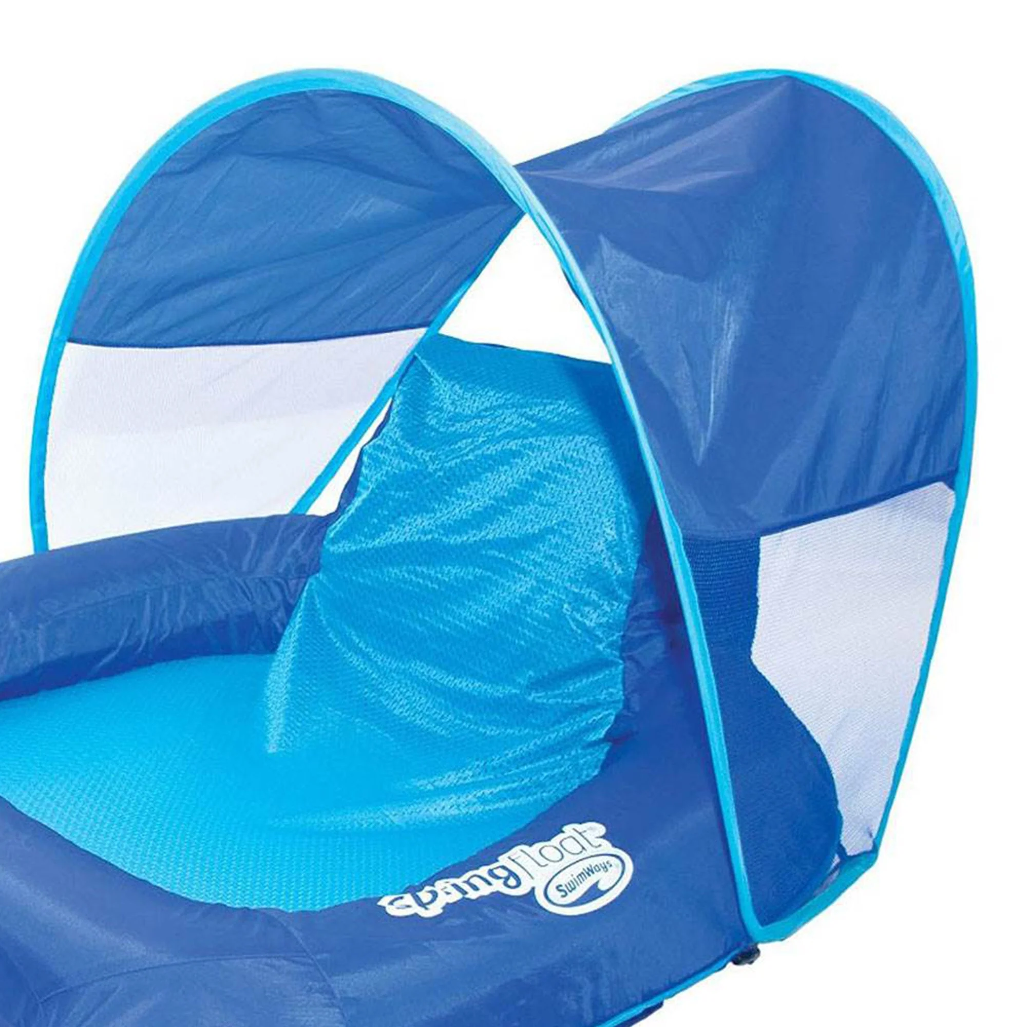SwimWays Spring Float Recliner Pool Lounge Chair w/ Sun Canopy, Blue - Image 2