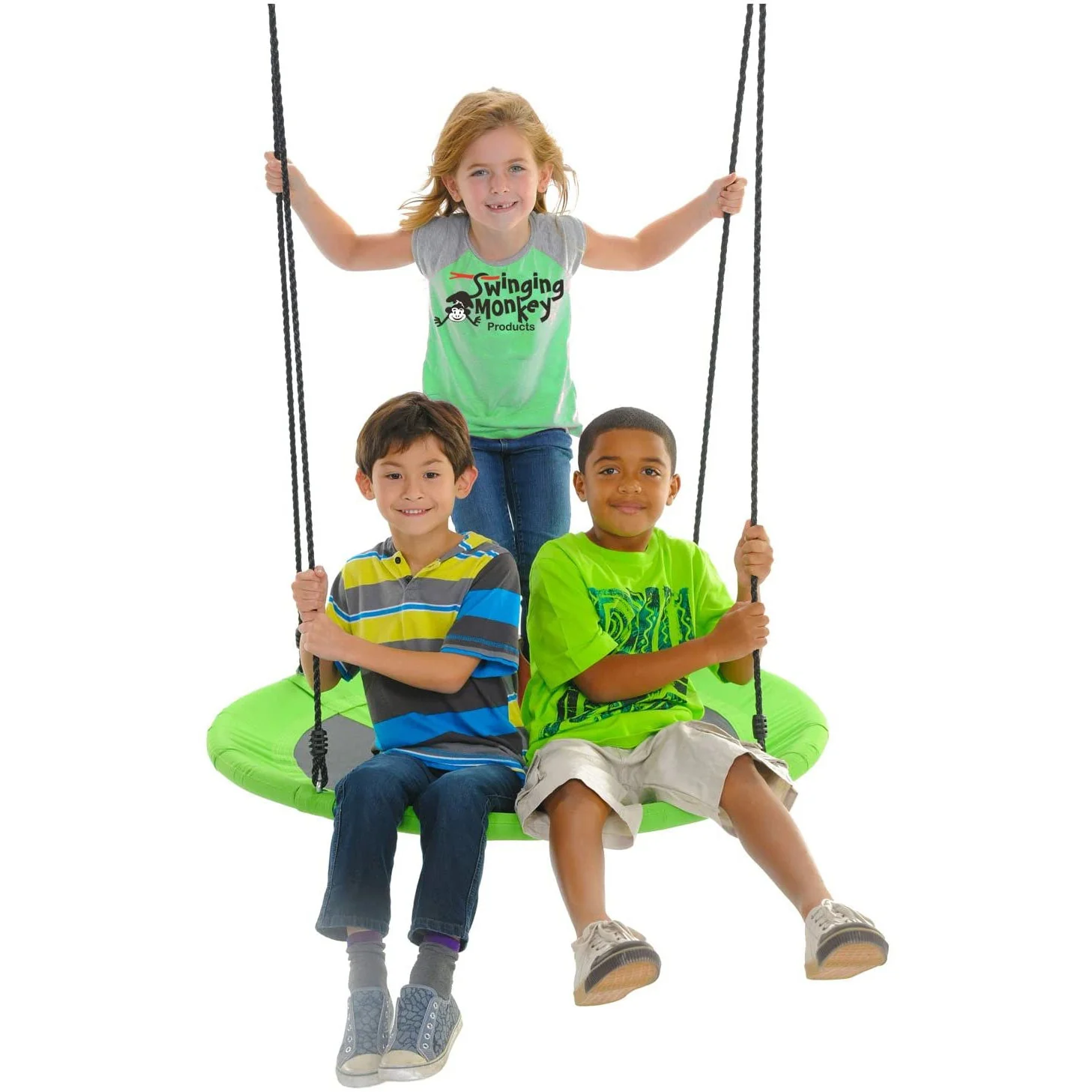 Swinging Monkey Giant 40 Inch Web Fabric Outdoor Family Play Saucer Swing, Green - Image 4