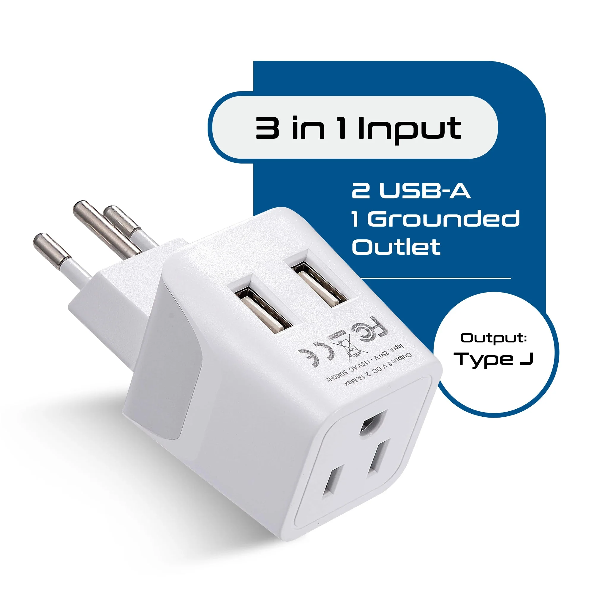 Switzerland Travel Adapter - Type J - Dual USB (CTU-11A) - Image 2