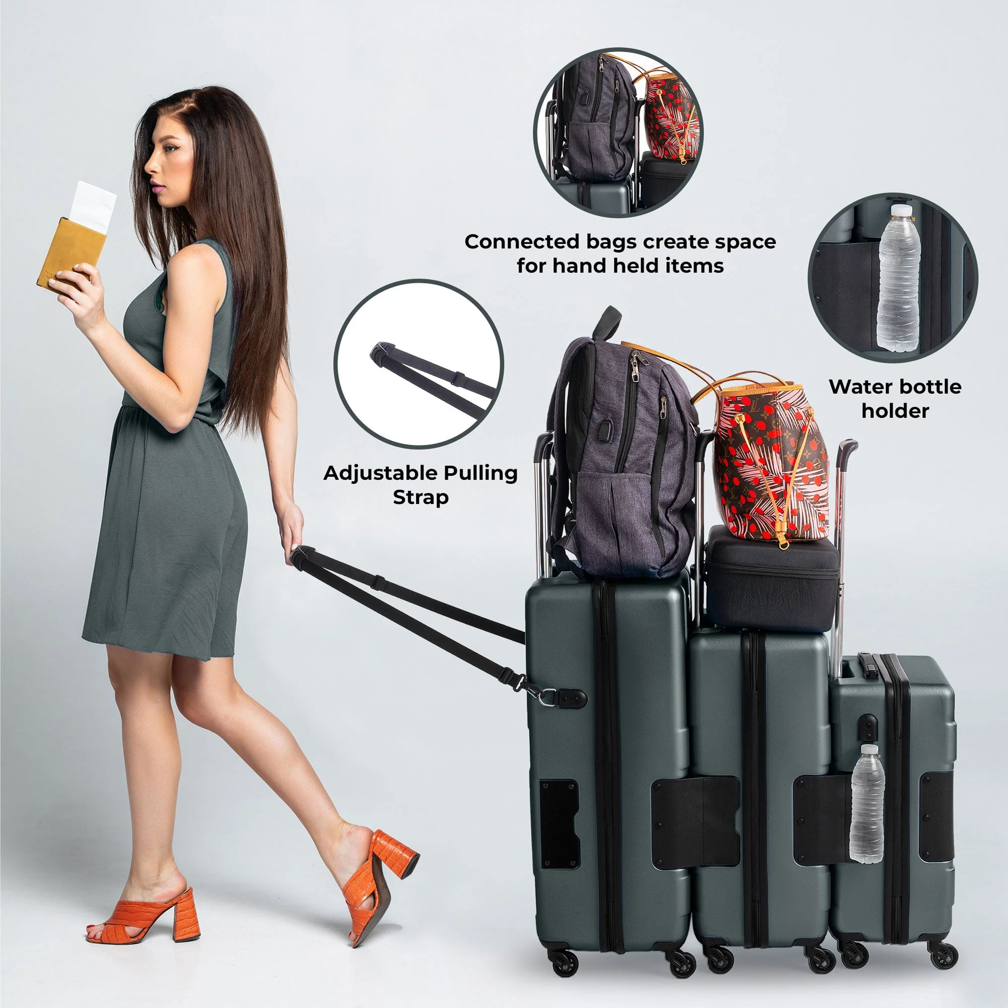 TACH V3.1 Connectable Hardside Luggage Set, 3 Piece Set, Gray - Image 3