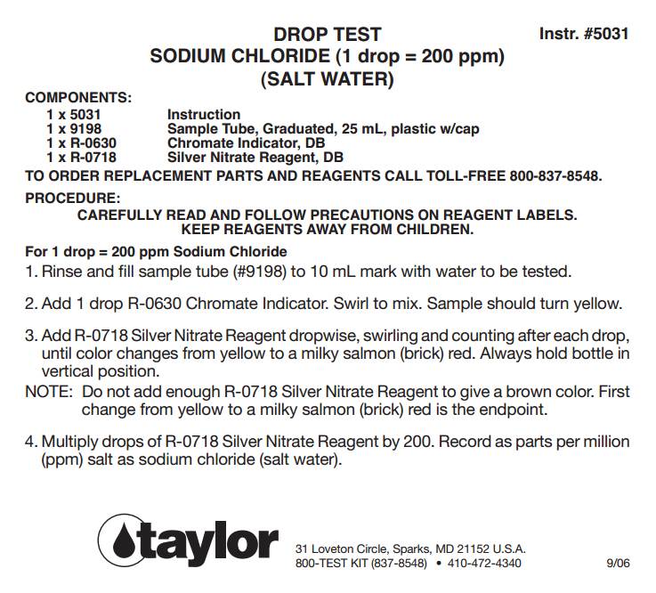 Taylor K-1766 Liquid Pool Spa Sodium Chloride Salt Water Drop Test Kit (3 Pack) - Image 2