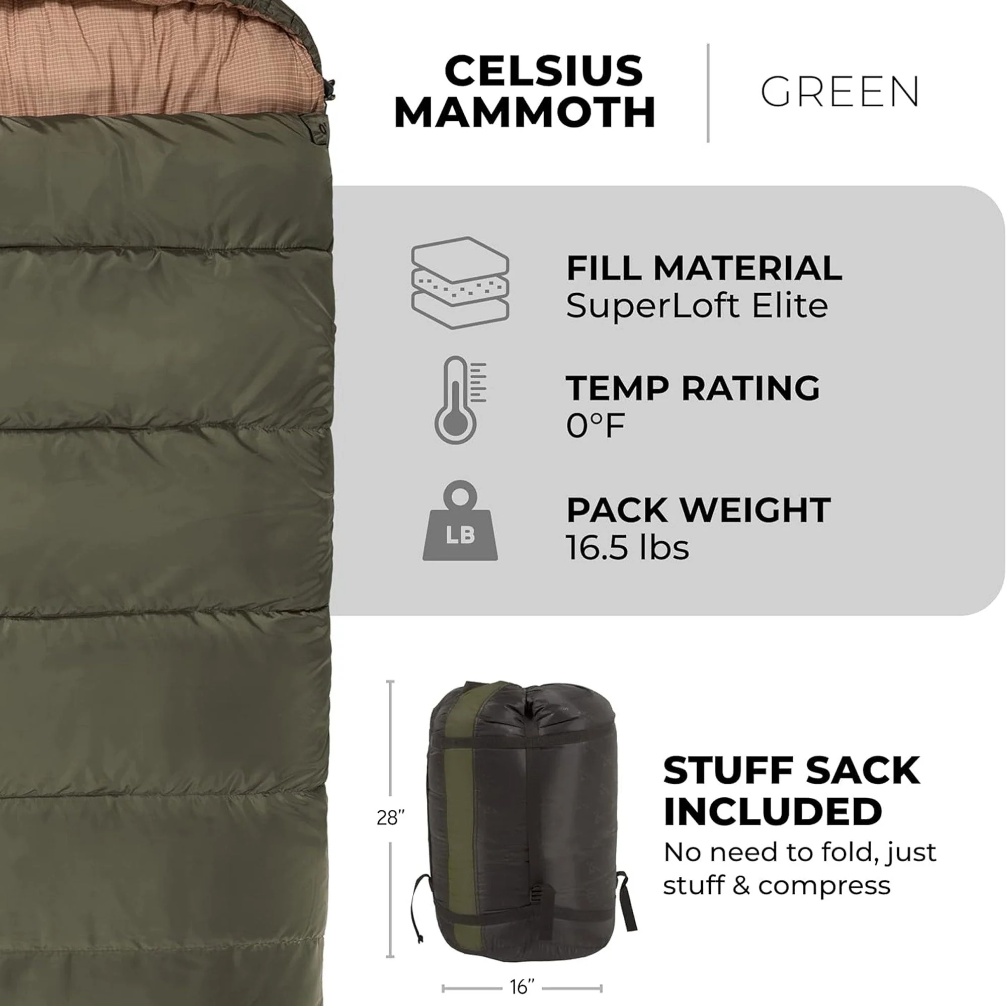TETON Sports Mammoth 0 Degree Warm Sleeping Bags for Camping & Base Camp, Green - Image 3