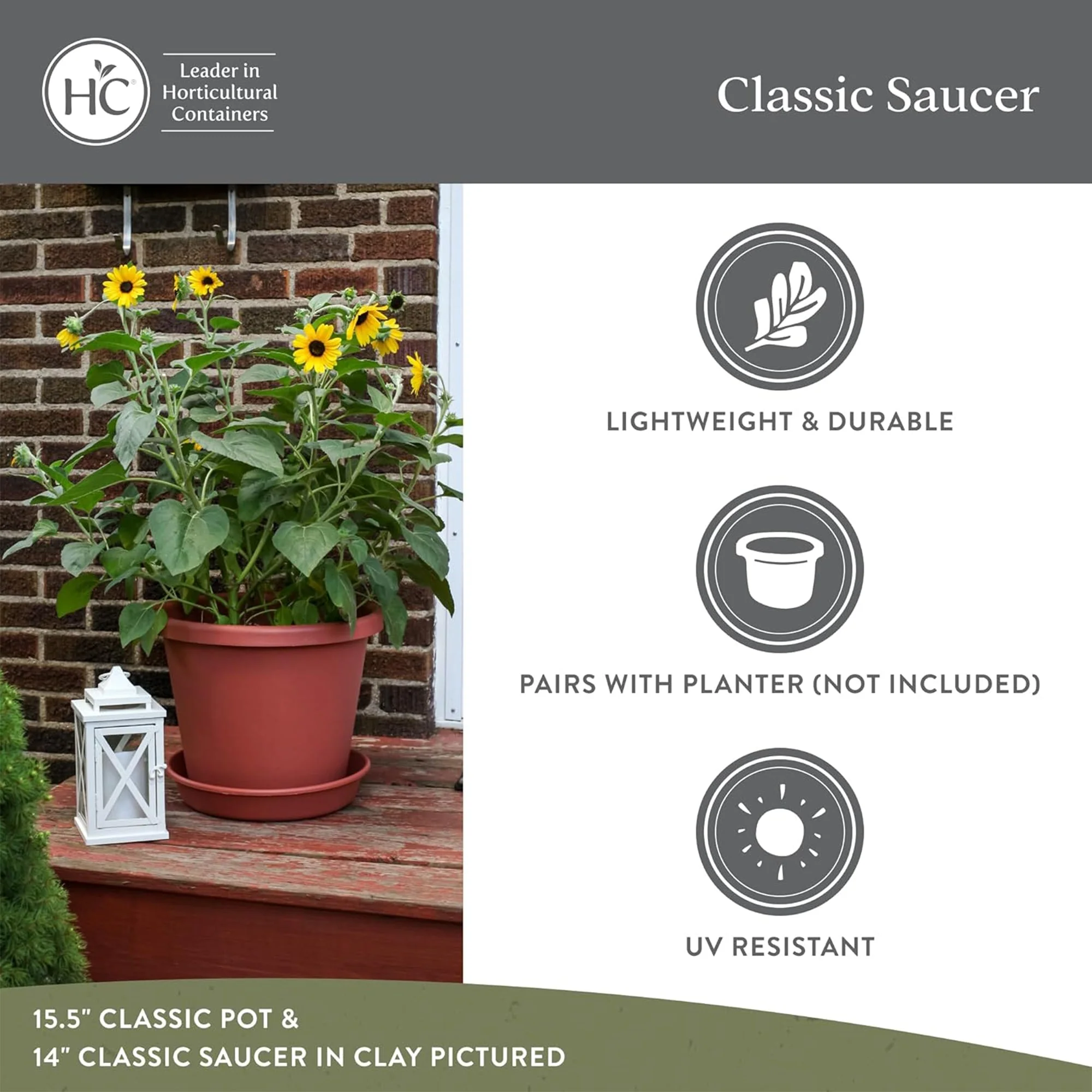 The HC Companies 16.3 Inch Plastic Planter Saucer for Classic Pots, Chocolate - Image 3