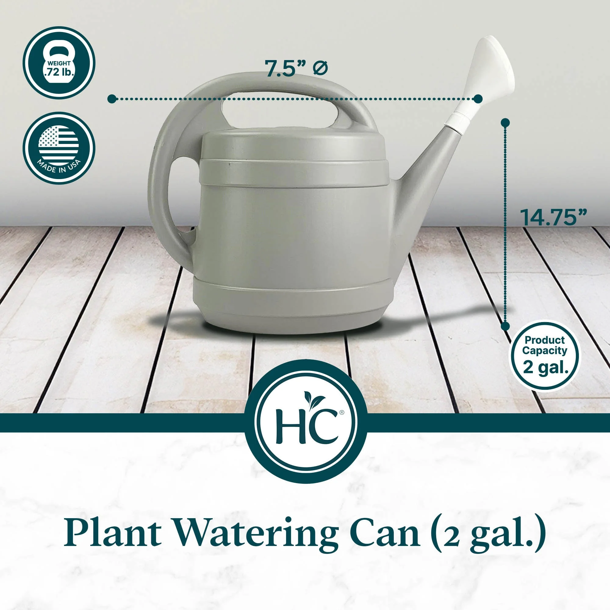 The HC Companies 2 Gallon Plant Watering Can with Large Mouth Feature, Gray - Image 4