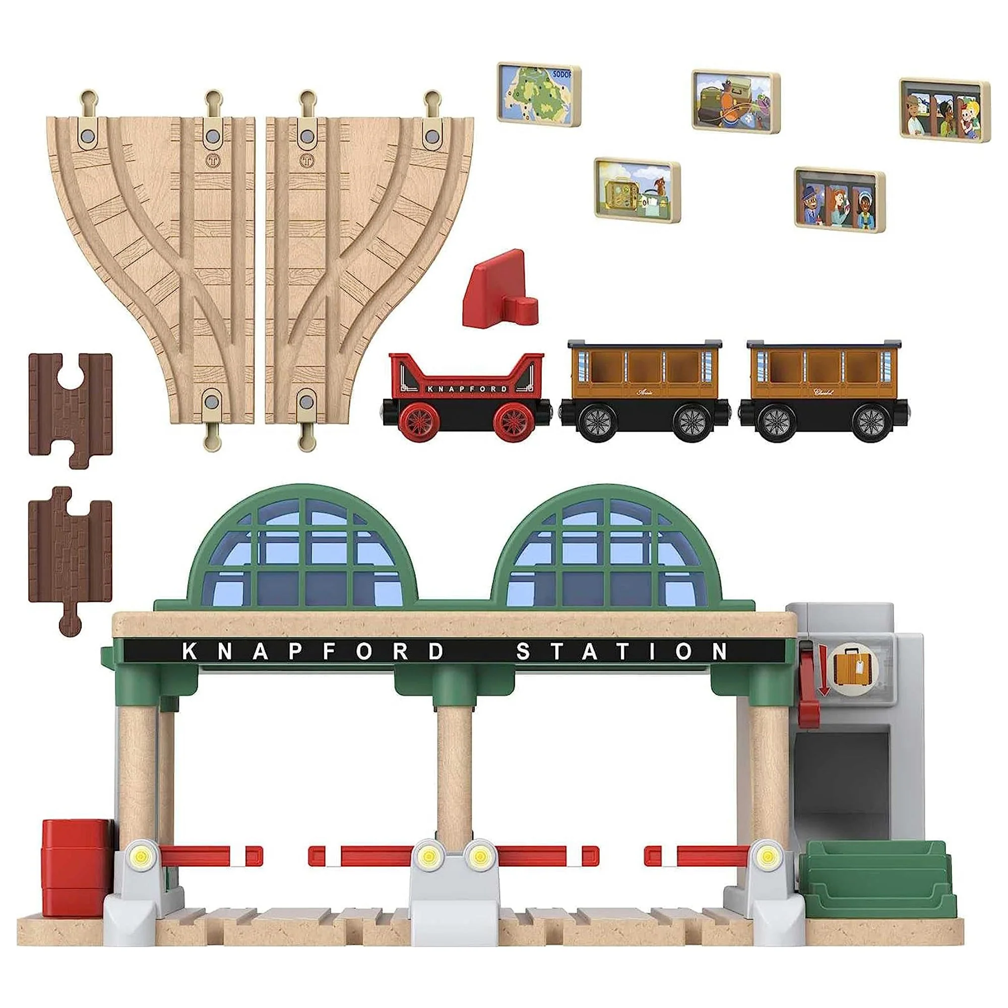 Thomas & Friends Toy Strain Set, Knapford Station Wood Railway Passenger Pickup - Image 5