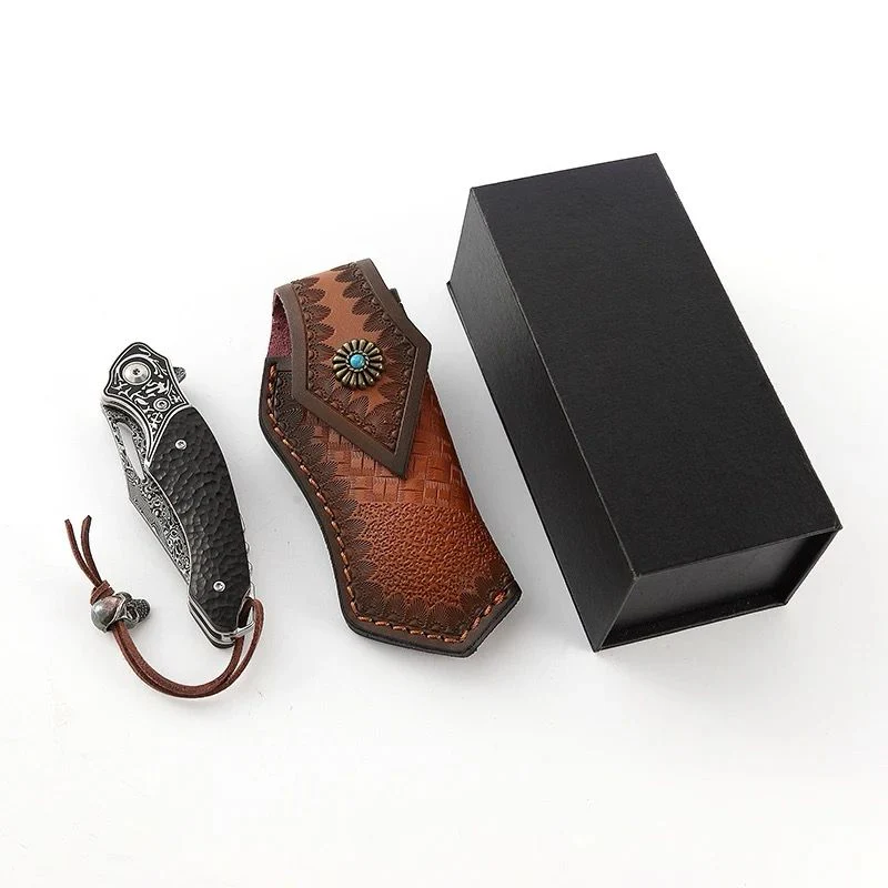 Thor Damascus Folding Knife with Exotic Ebony Wood Scales - Image 4
