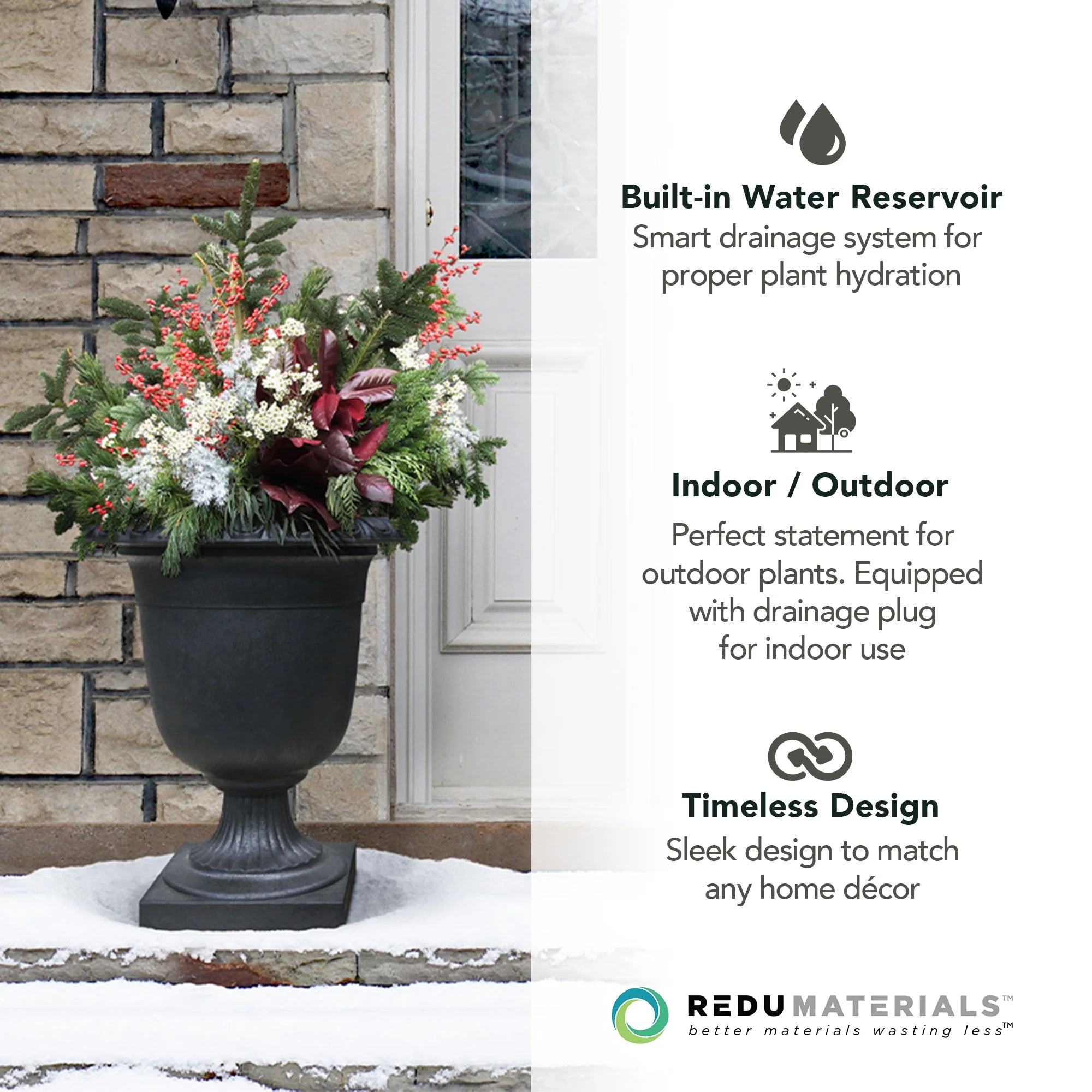 Tierra Verde Self-Watering Indoor Outdoor Urn Planter, Crescendo, 19"W x 23"H - Image 6