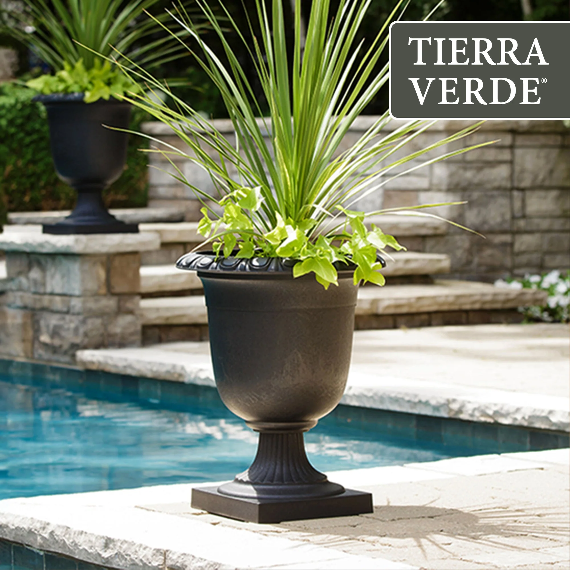 Tierra Verde Self-Watering Indoor Outdoor Urn Planter, Crescendo, 19"W x 23"H - Image 9