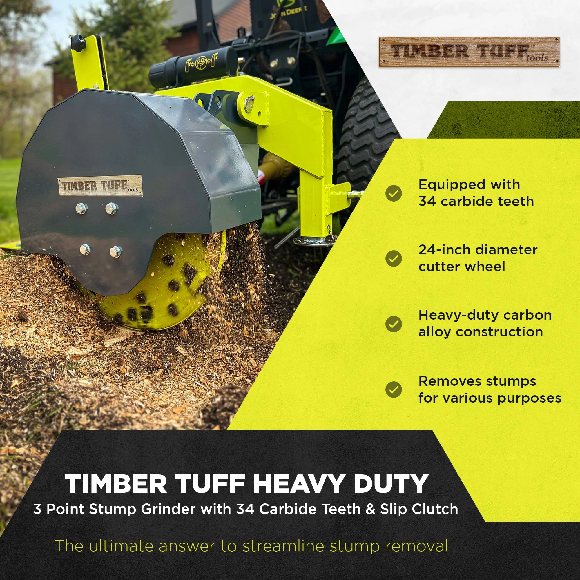 Timber Tuff Heavy Duty 3 Point Stump Remover with 34 Carbide Teeth & Slip Clutch - Image 2