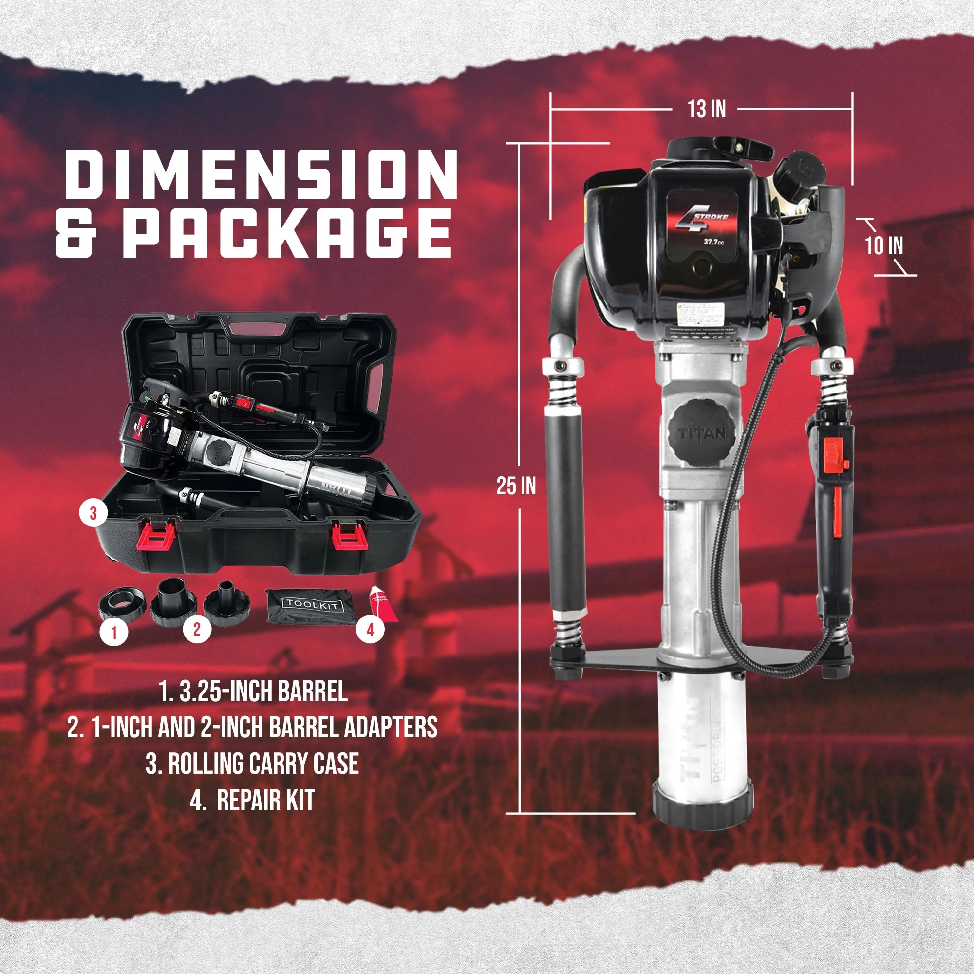 Titan PGD2875 3.25 In Barrel 1.3 HP Gas Powered Fence Post Driver Pole Pounder - Image 10