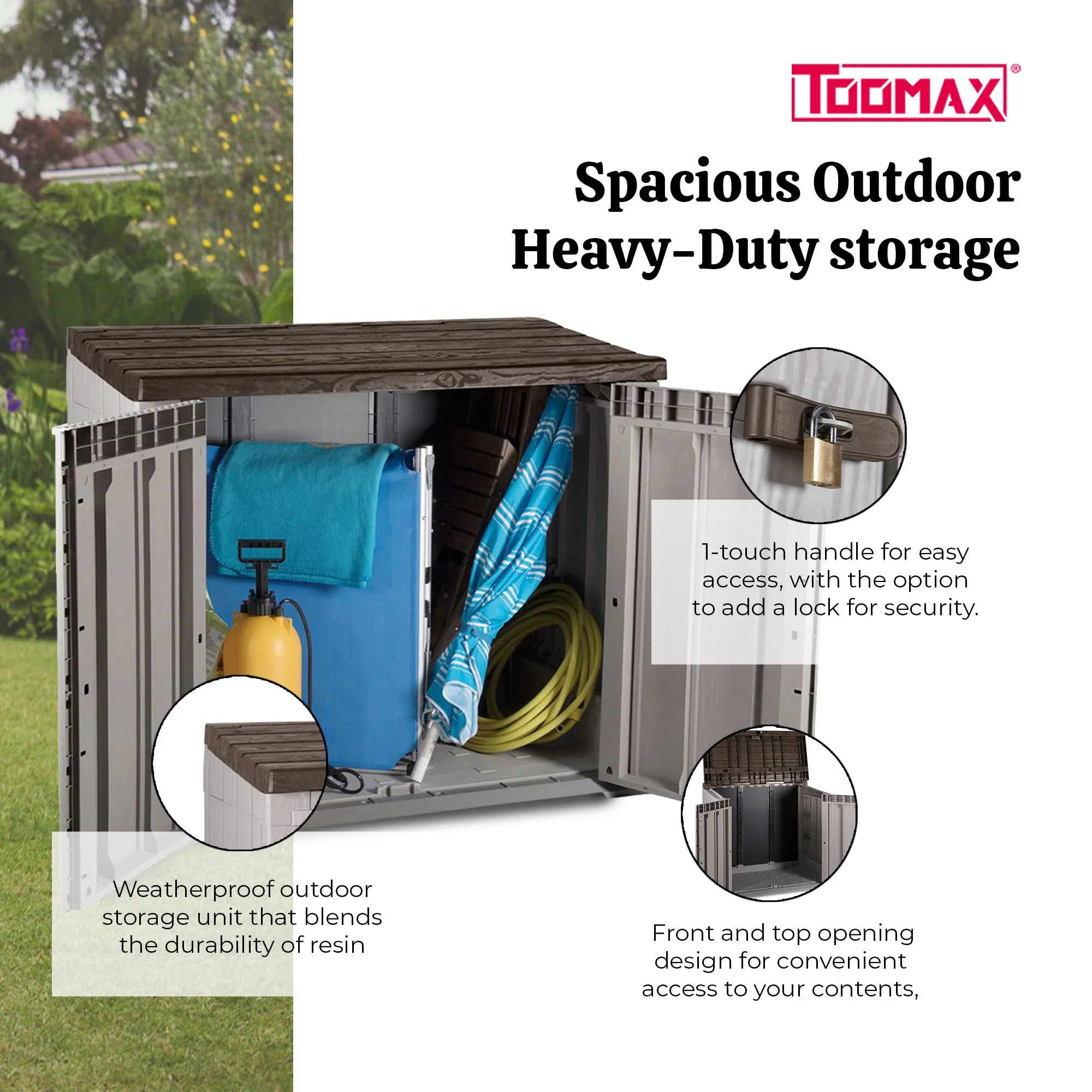 Toomax Stora Way All Weather Outdoor 4.25' x 2.5' Storage Shed, Taupe Gray/Brown - Image 3