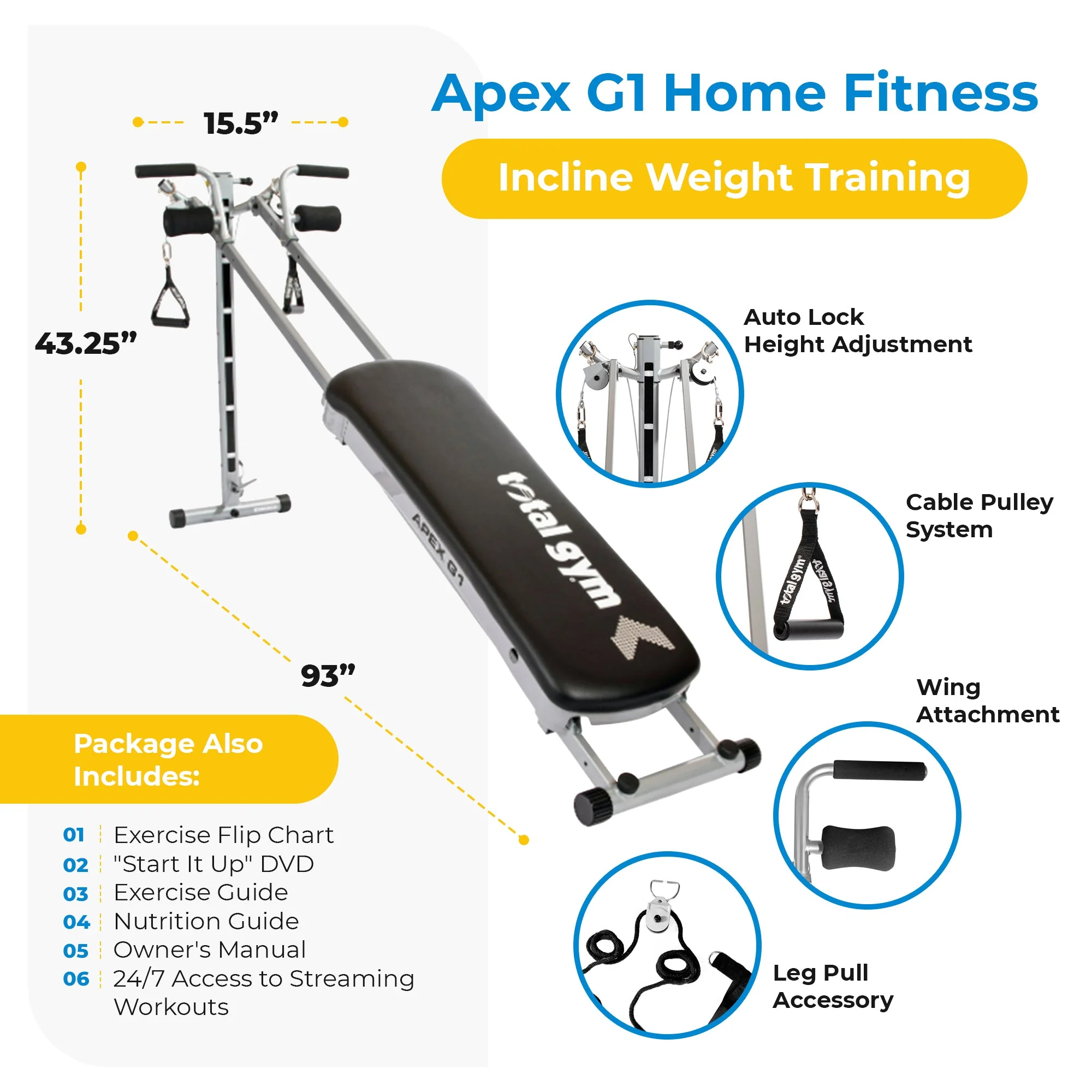 Total Gym APEX G1 Home Fitness Incline Weight Training with 6 Resistance Levels - Image 3