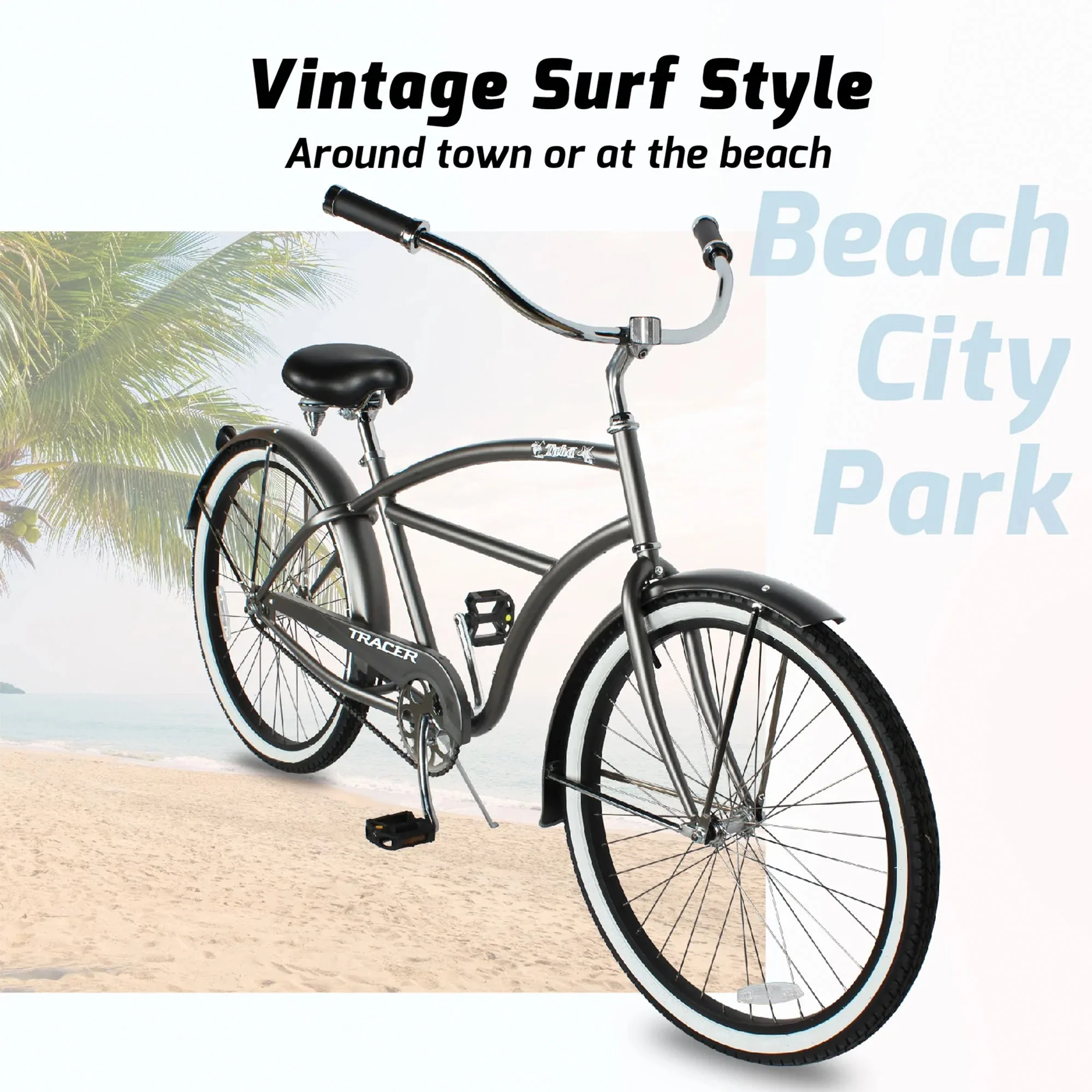 TRACER Taha 26 Inch Beach Cruiser 7 Speed Steel Frame Men's Bicycle, Matte Grey - Image 5