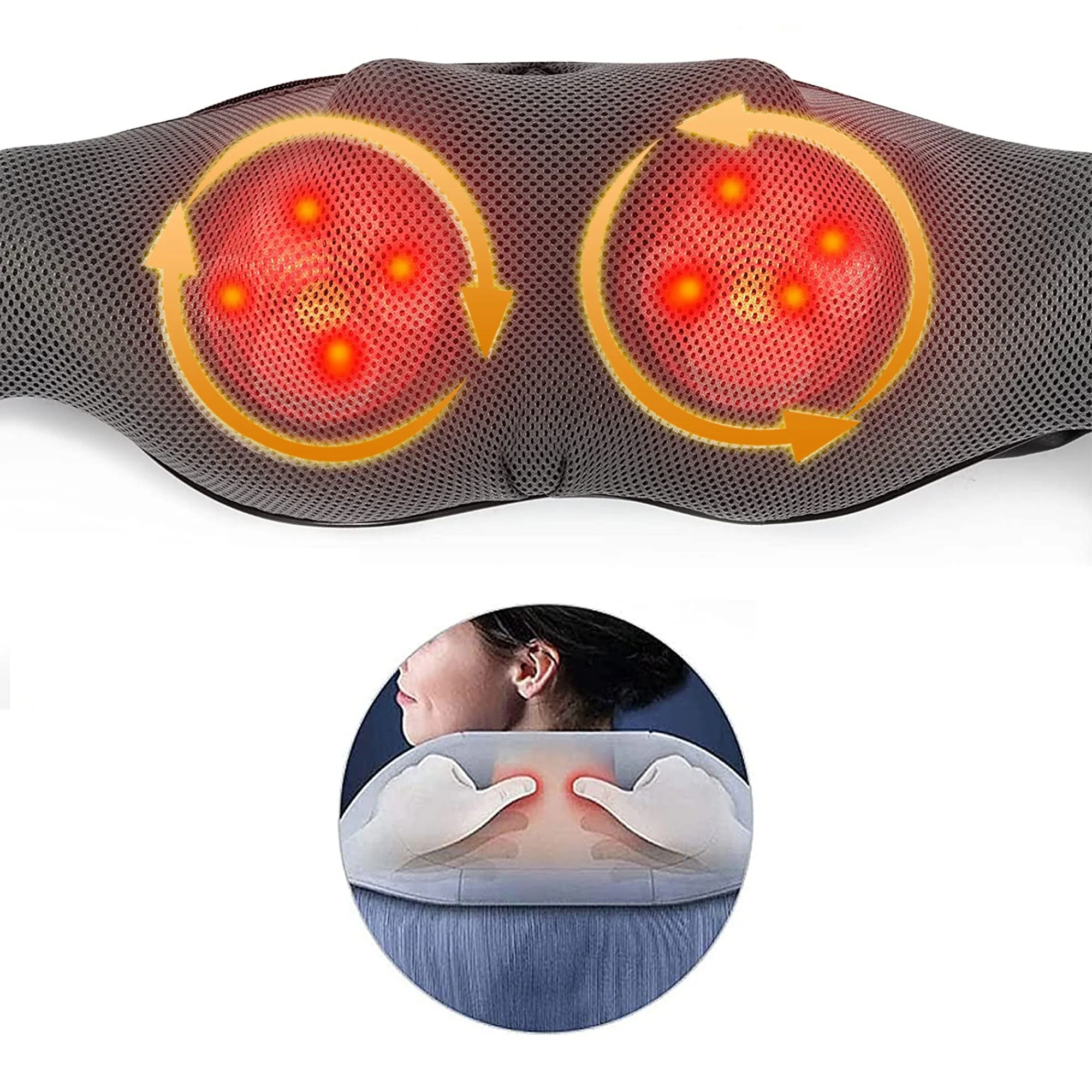TRAKK Deep Tissue Electric Heated Neck Back Body Kneading Massage Travel Pillow - Image 4
