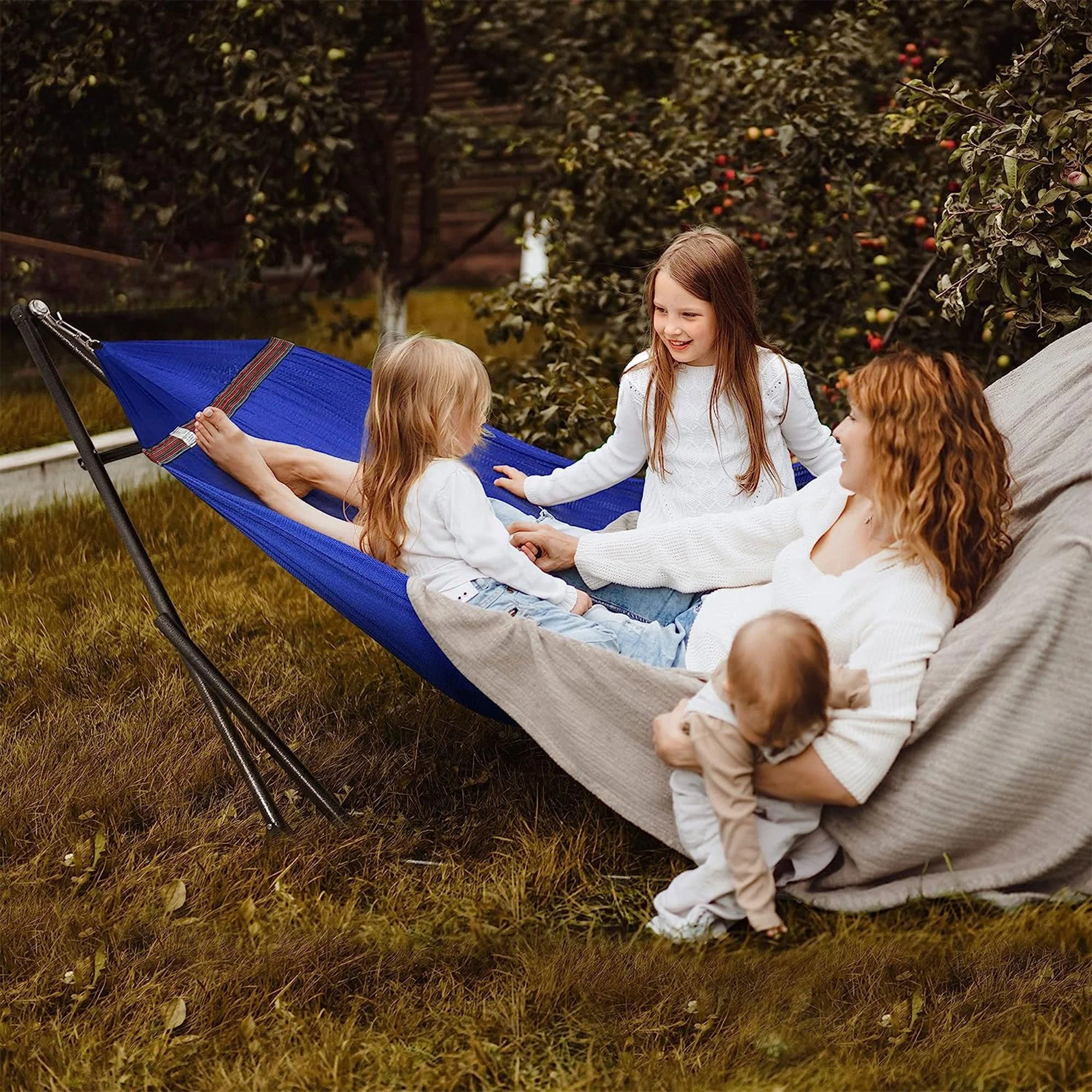 Tranquillo Universal 106.5" Double Hammock with Adjustable Stand and Bag, Blue - Image 10