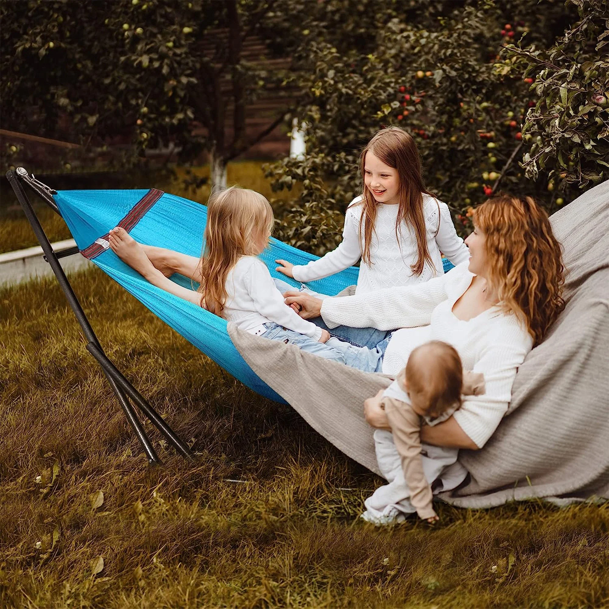 Tranquillo Universal 106.5" Double Hammock with Adjustable Stand and Bag, Sky - Image 11