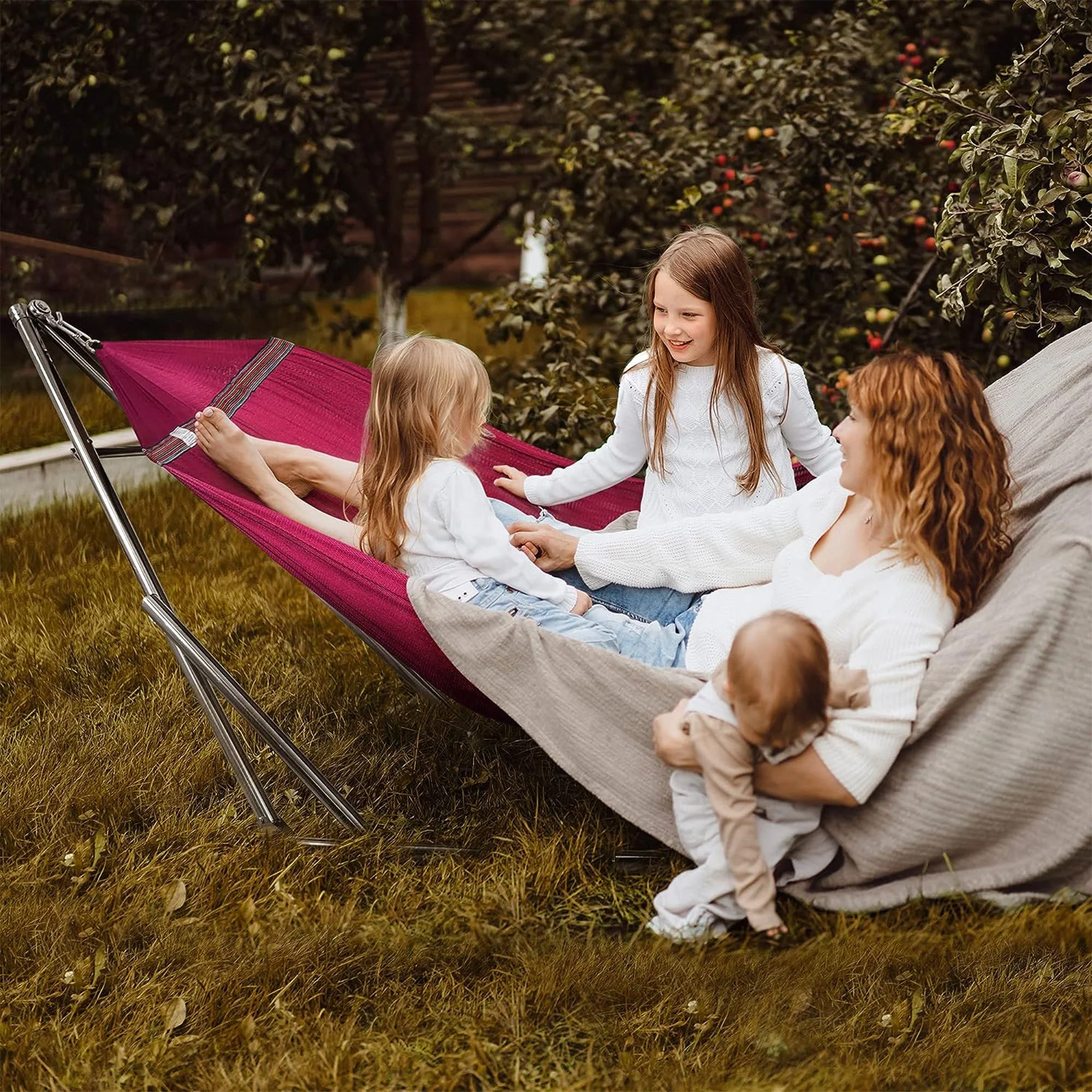 Tranquillo Universal 106" Double Hammock with Adjustable Stand and Bag, Red - Image 6