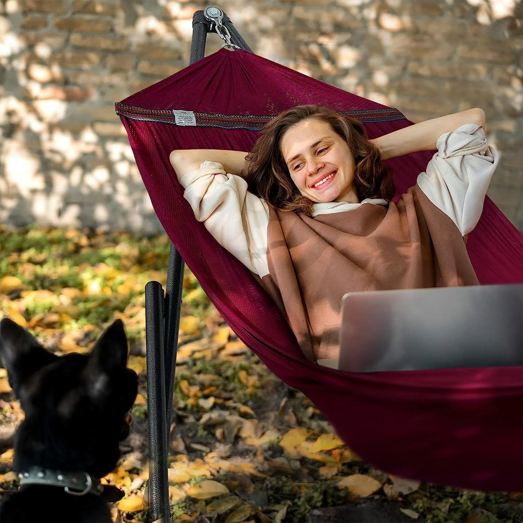 Tranquillo Universal 116" Double Hammock with Adjustable Stand and Bag, Red - Image 10
