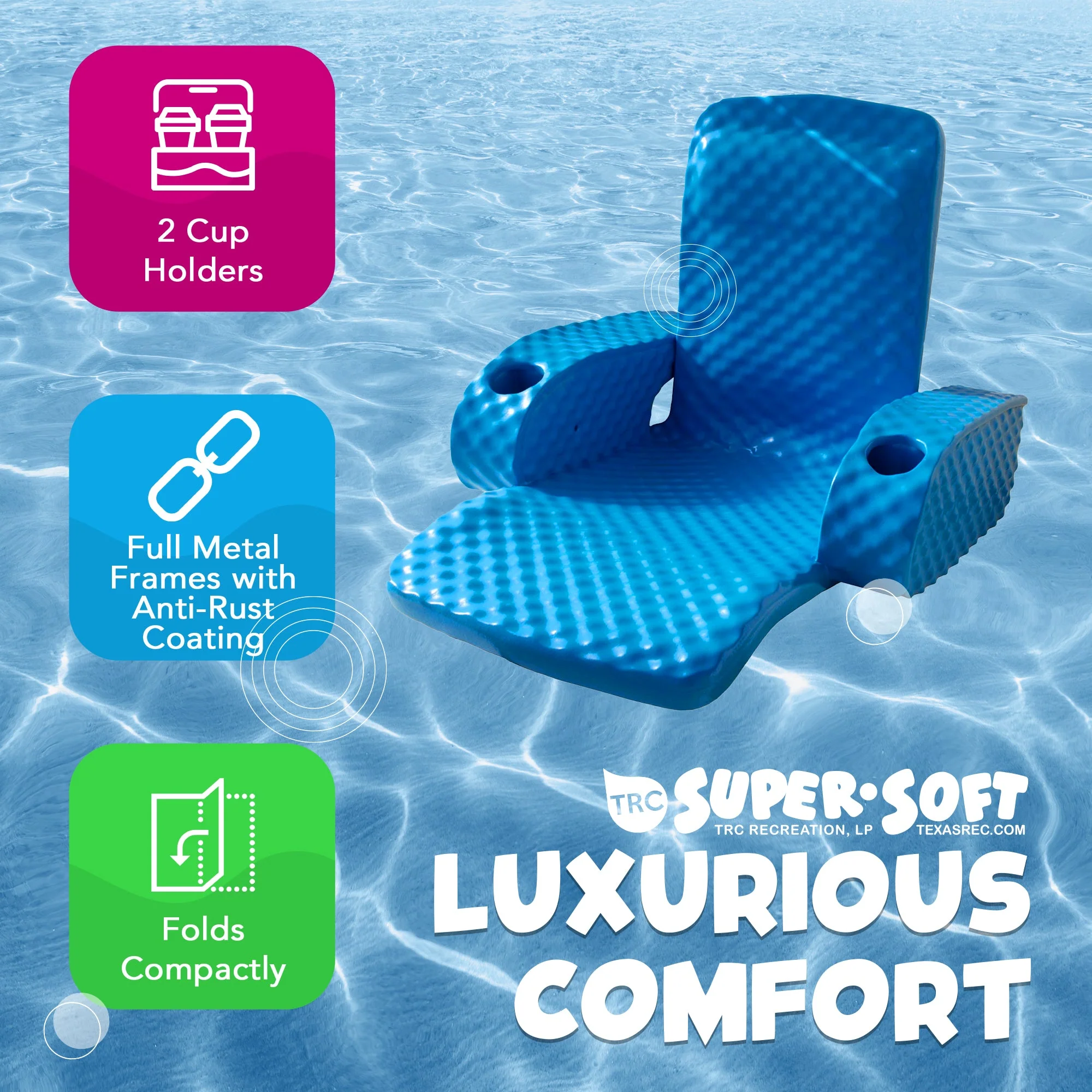 TRC Recreation Folding Baja Chair Swimming Pool Float Armchair, Bahama Blue - Image 3