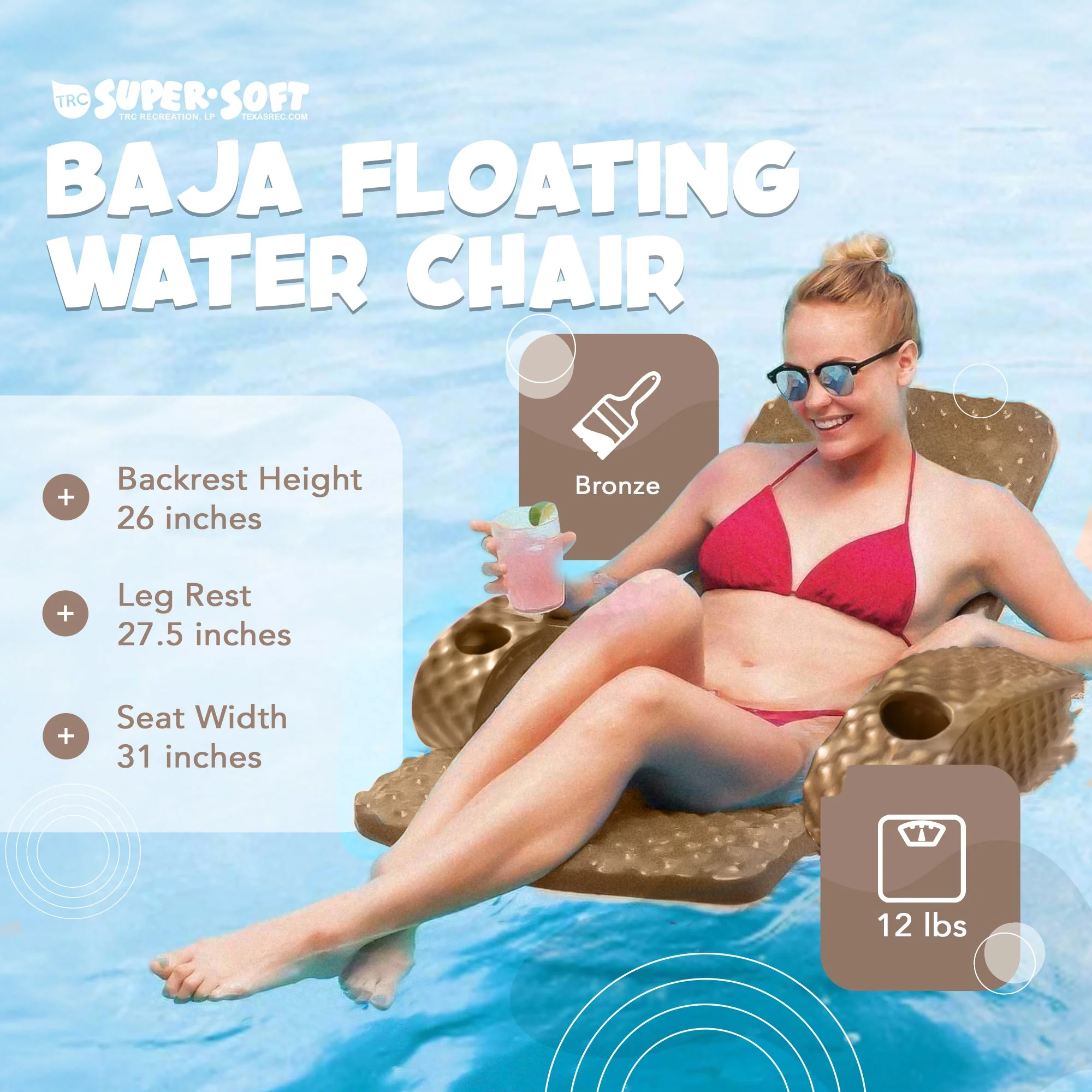 TRC Recreation Folding Baja Chair Swimming Pool Float Water Armchair, Bronze - Image 2