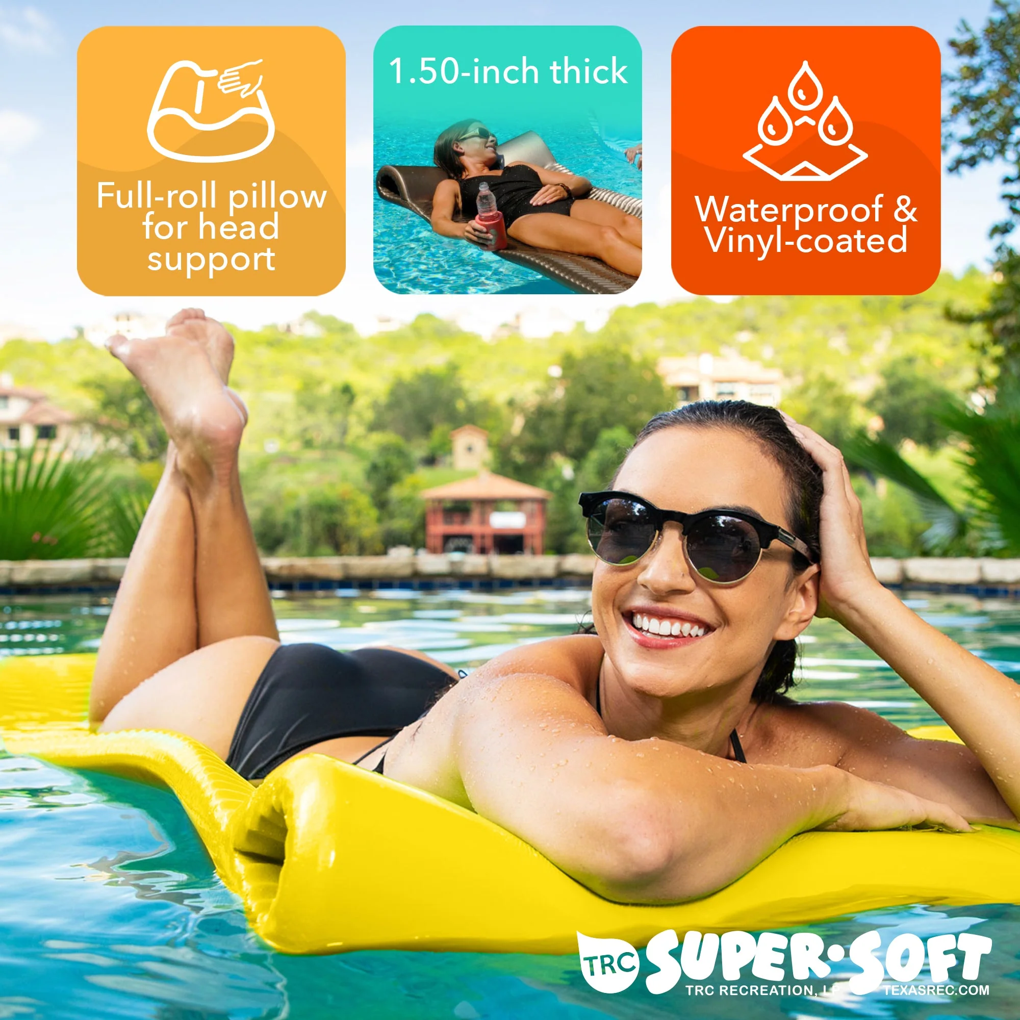 TRC Recreation Serenity 1.5" Thick Vinyl Foam Swimming Pool Float Mat, Yellow - Image 6