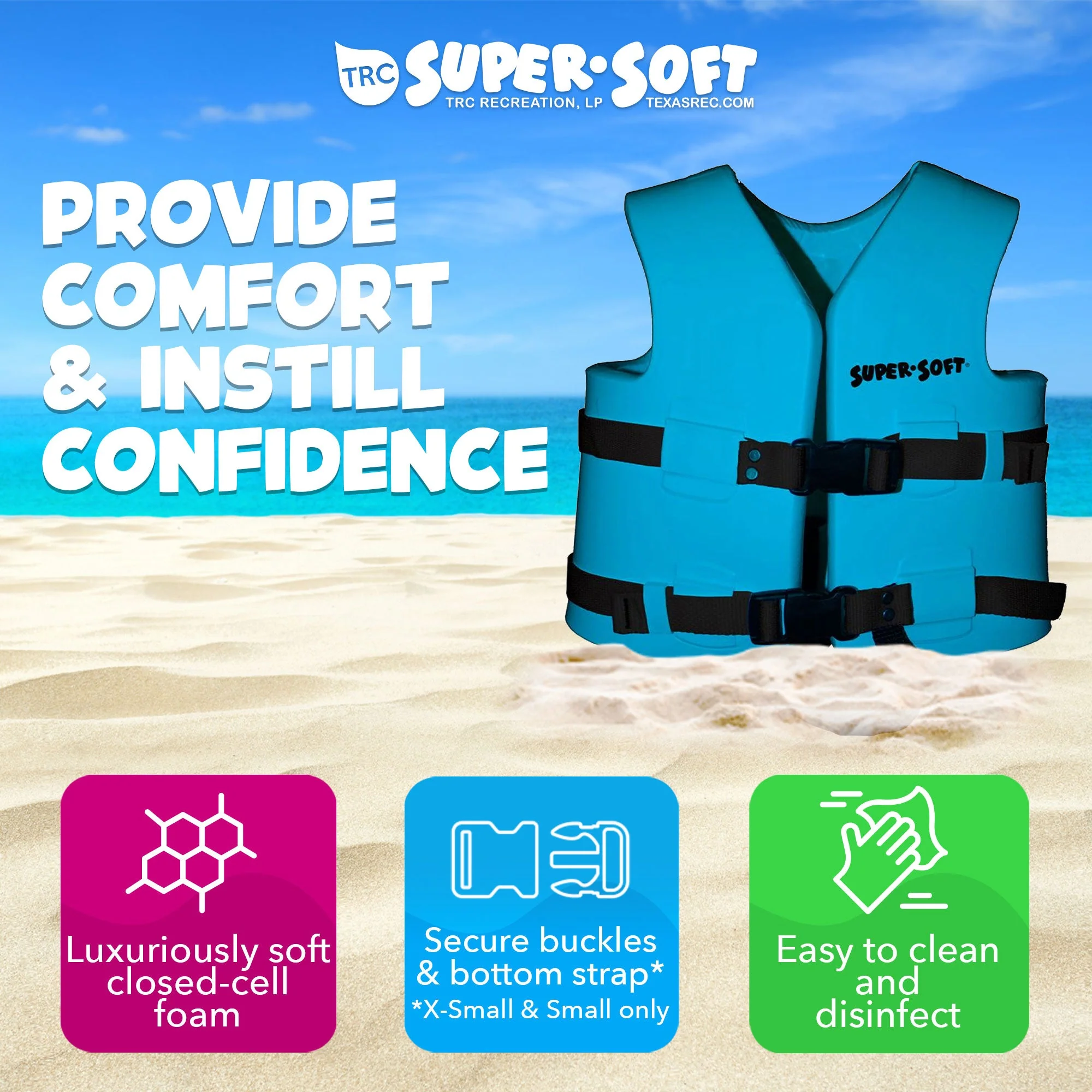 TRC Recreation Super Soft Child Life Jacket Safety Vest, Medium, 2 Pack, Blue - Image 5