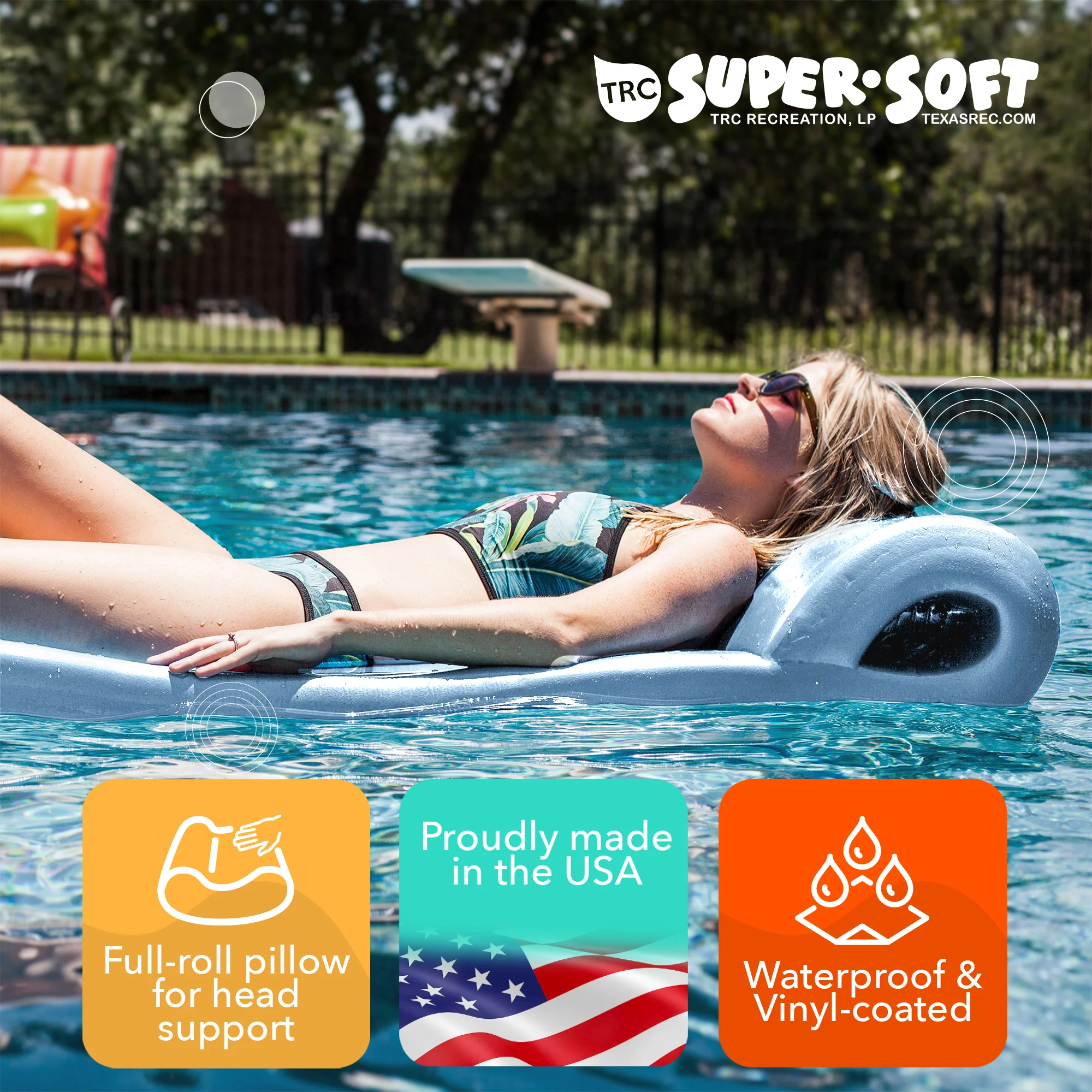 TRC Recreation Ultra Sunsation 2.5 Inch Thick Foam Pool Float Mat, Metallic Blue - Image 6
