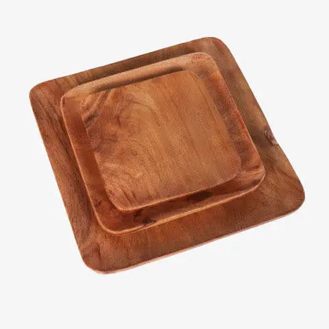 Tressa Acacia Wood Square Plates (Set of 3) - Image 2