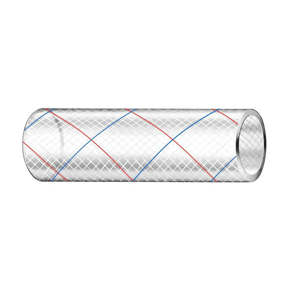 Trident Marine 1/2" x 50' Clear Reinforced PVC Hose Tubing Red Blue Tracer