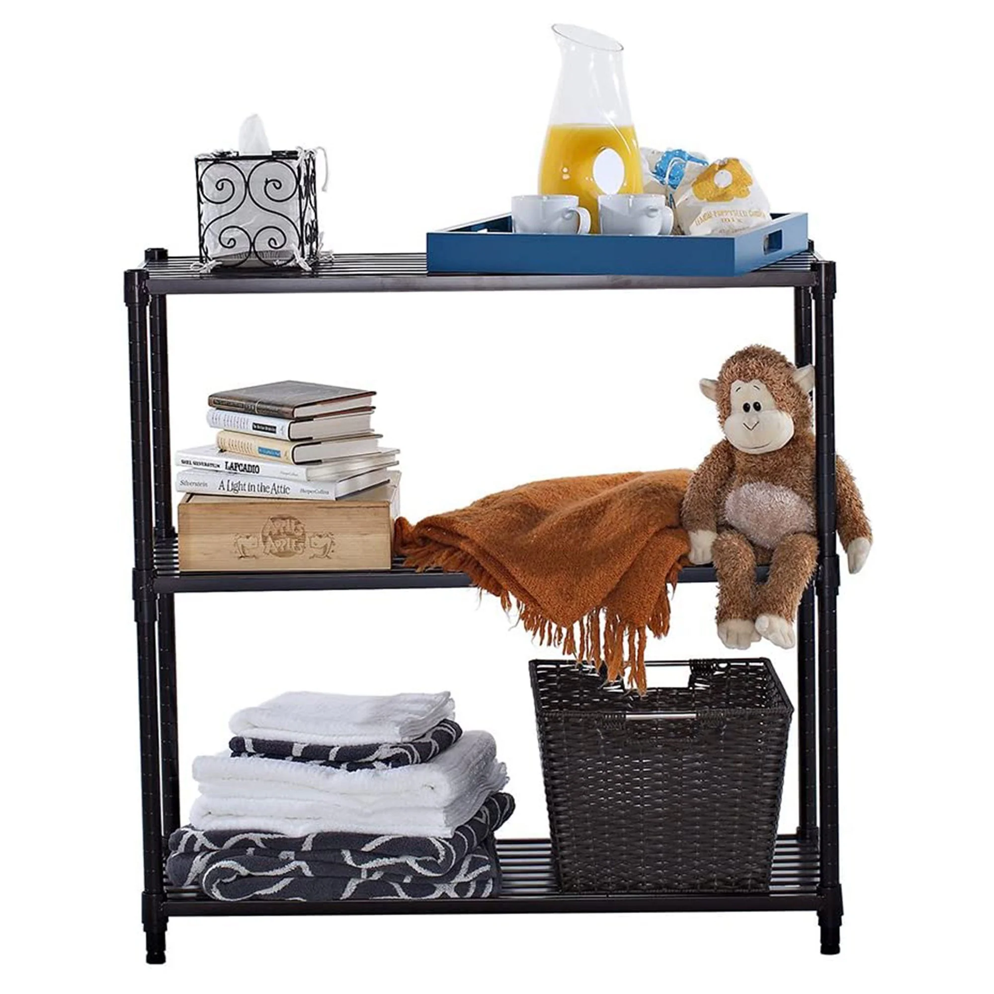 TRINITY EcoStorage 3 Tier Adjustable Flat Slat Wire Shelving, Dark Bronze - Image 3