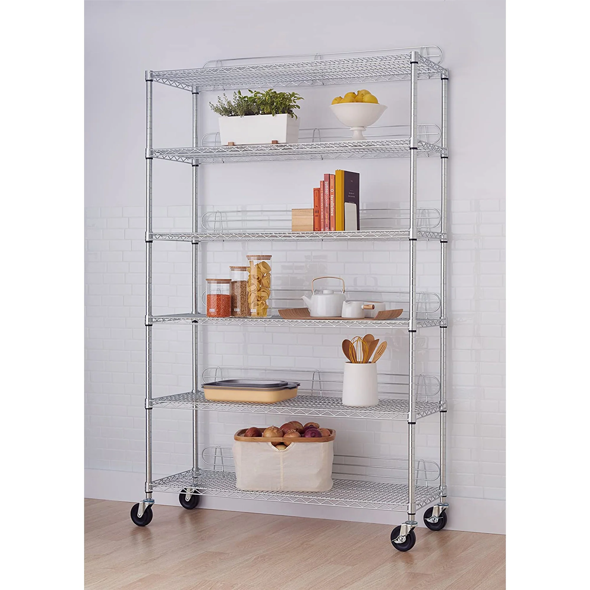 TRINITY EcoStorage Heavy Duty 6 Tier Adjustable Wire Shelving w/ Wheels, Chrome - Image 7