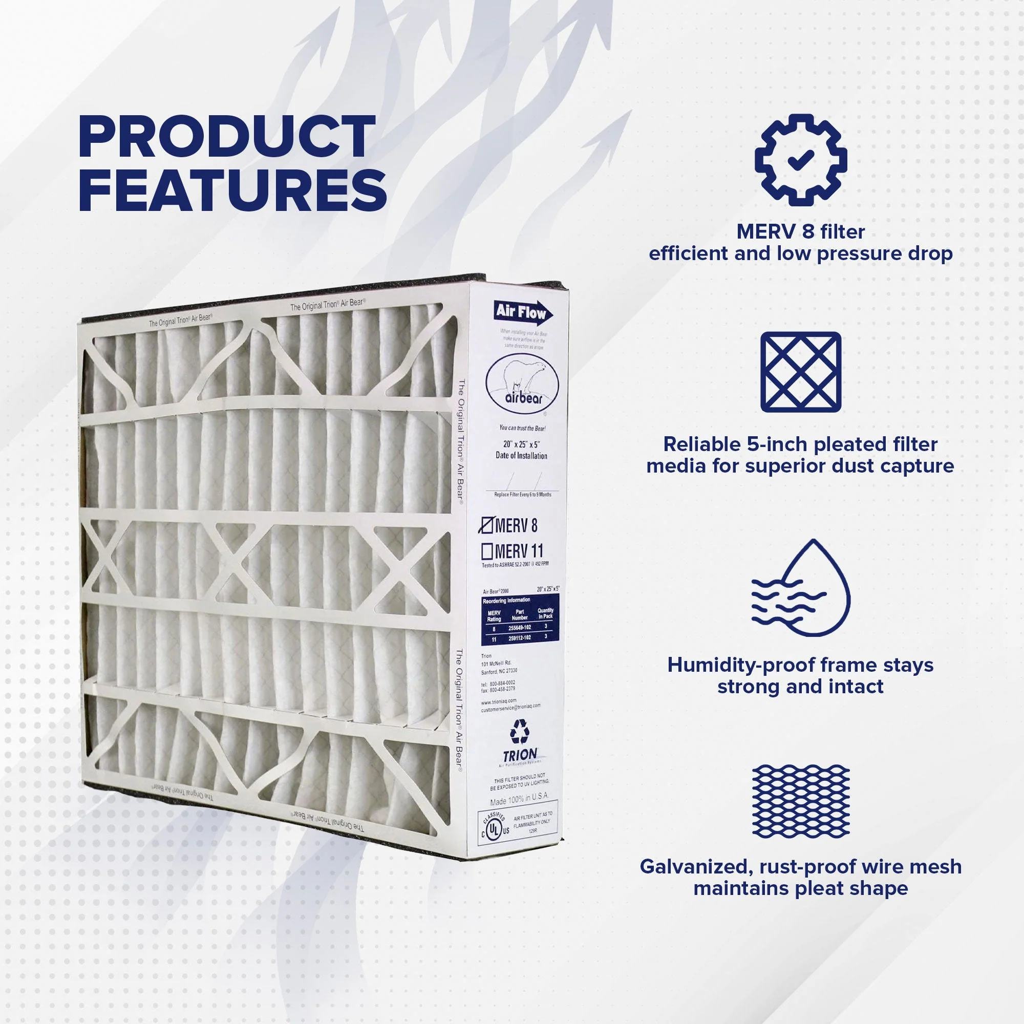 Trion 255649-102 Air Bear 20 x 25 x 5 Inch MERV 8 Air Purifier Filter (6 Pack) - Image 4
