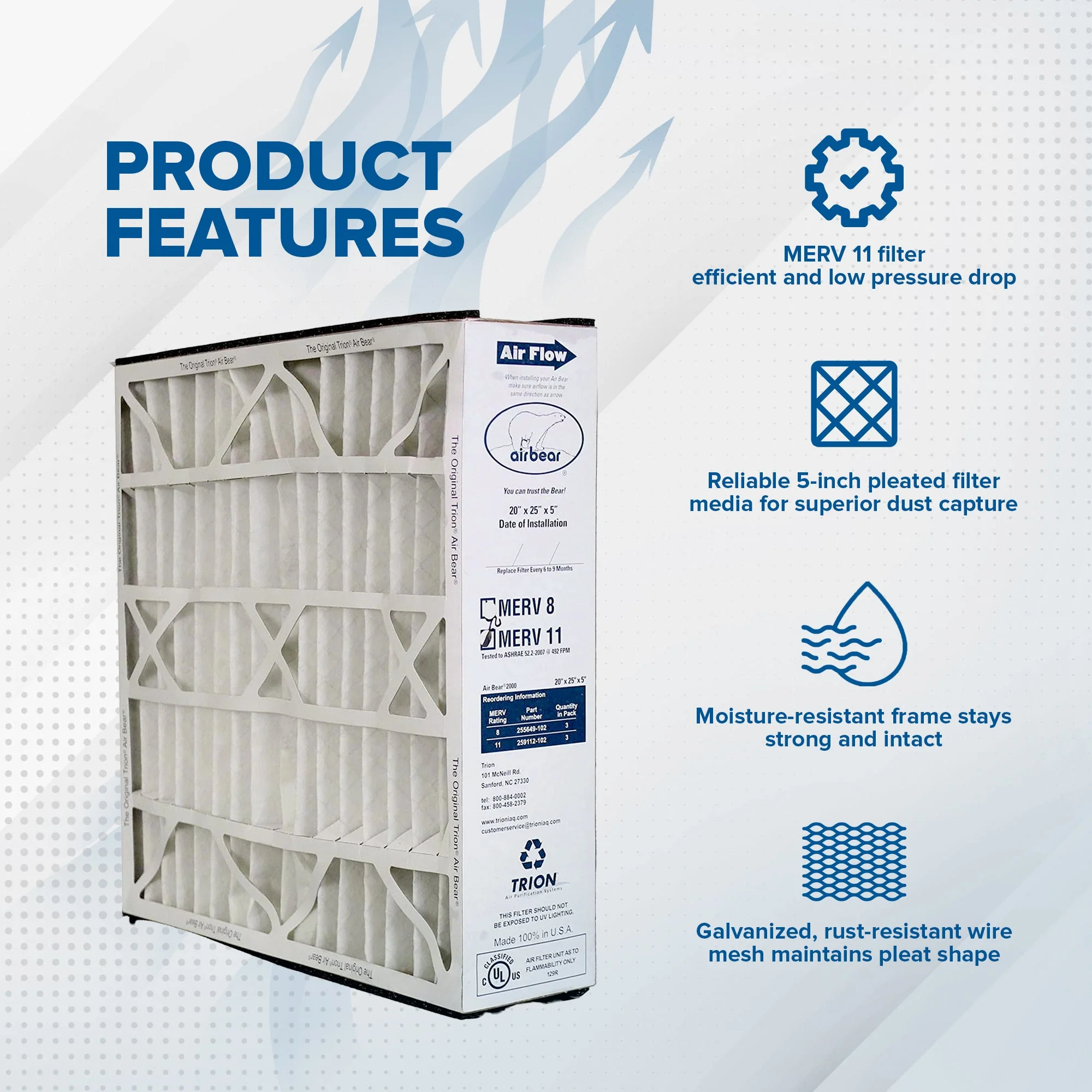 Trion 259112-102 Air Bear 20x25x5 Inch MERV 11 Air Purifier Filter (3 Pack) - Image 2